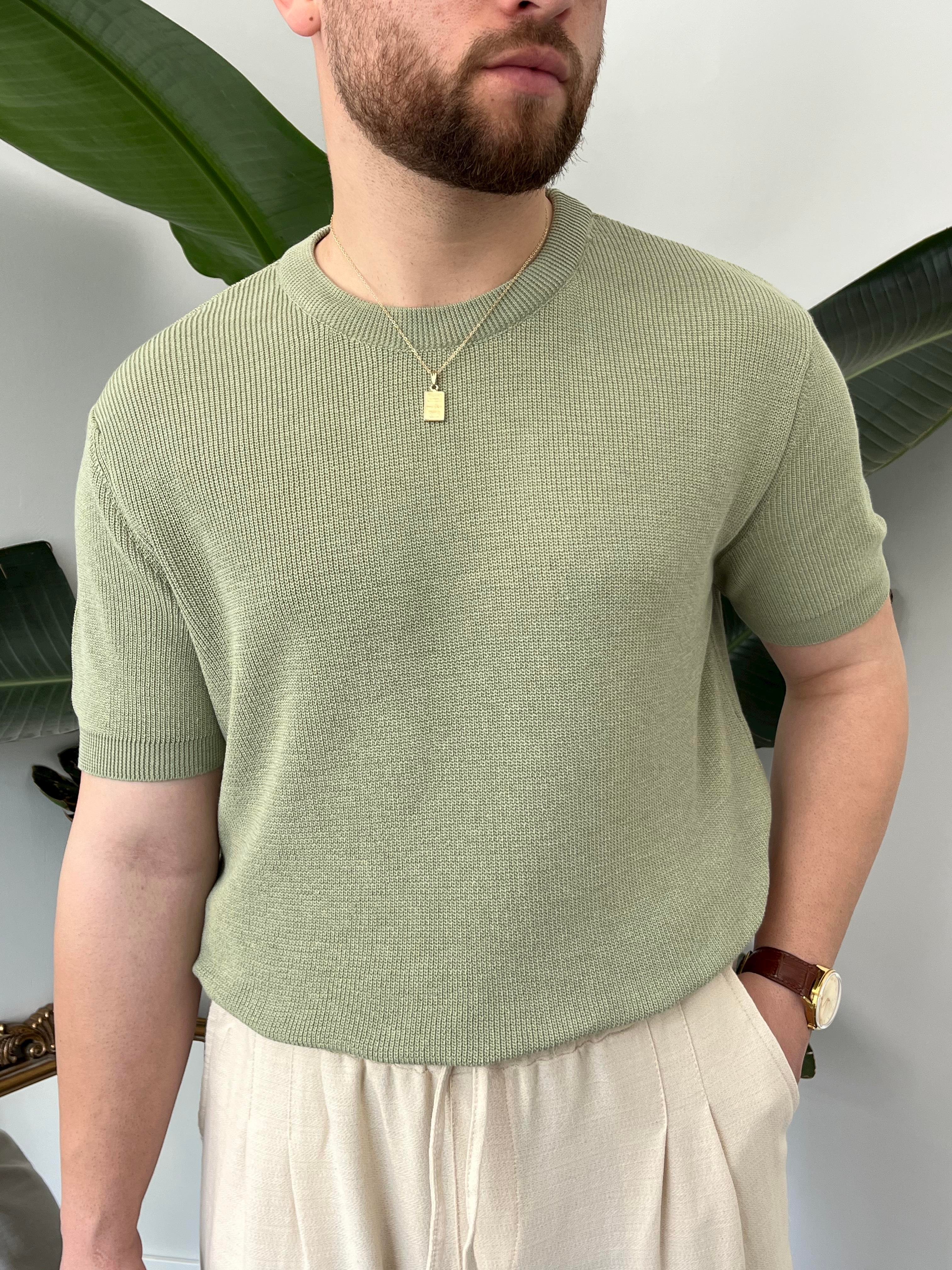 Yeşil Casual Örme Triko T-shirt