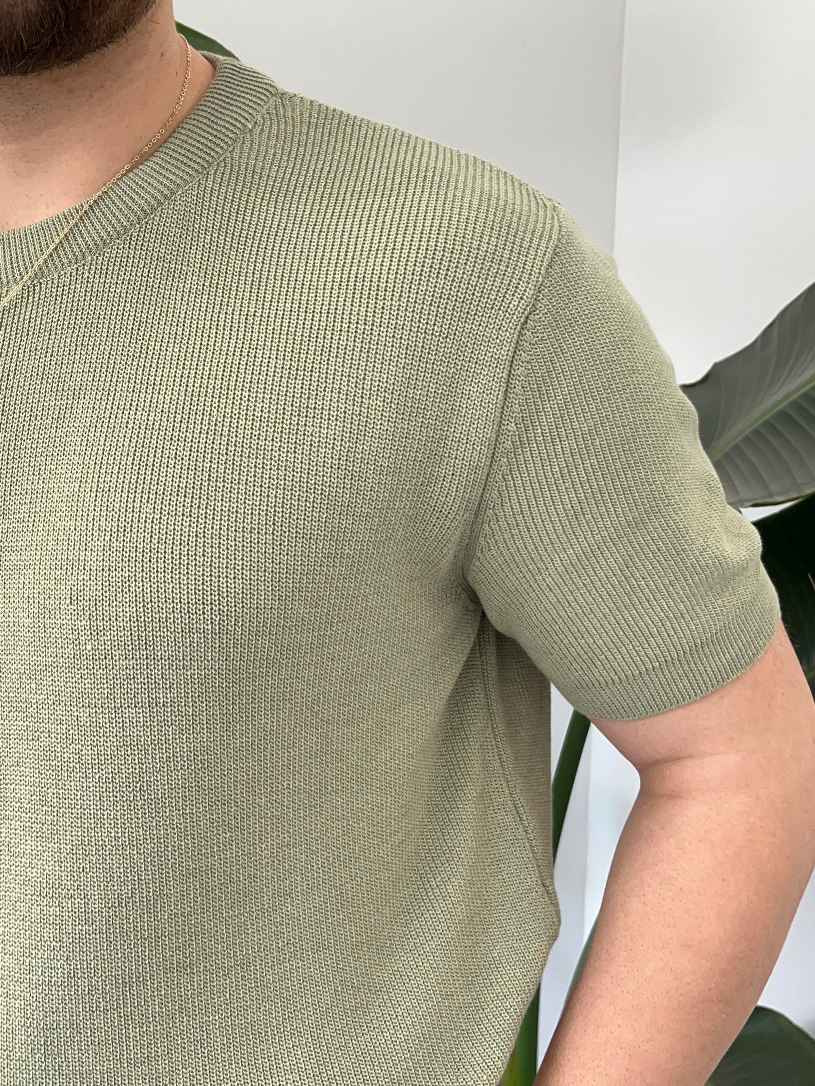 Yeşil Casual Örme Triko T-shirt