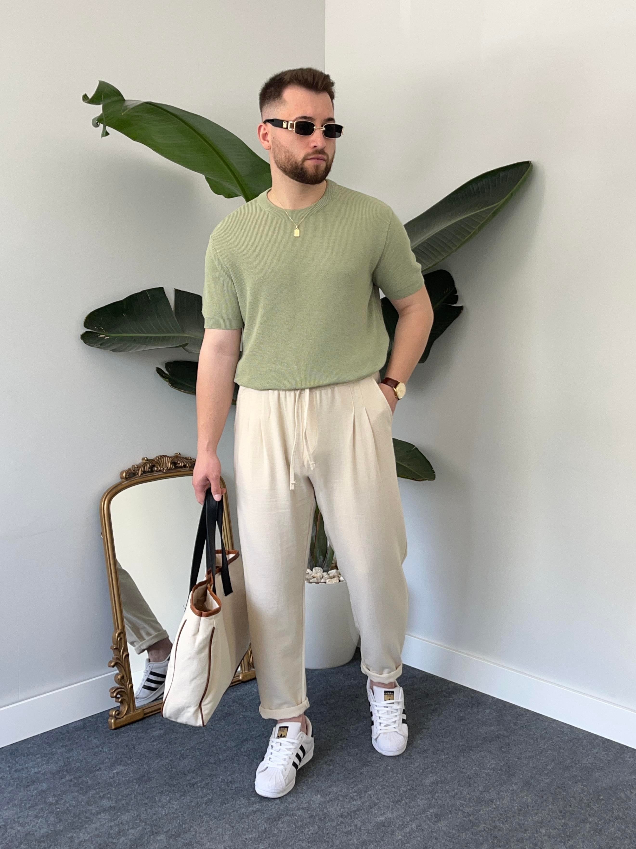 Yeşil Casual Örme Triko T-shirt