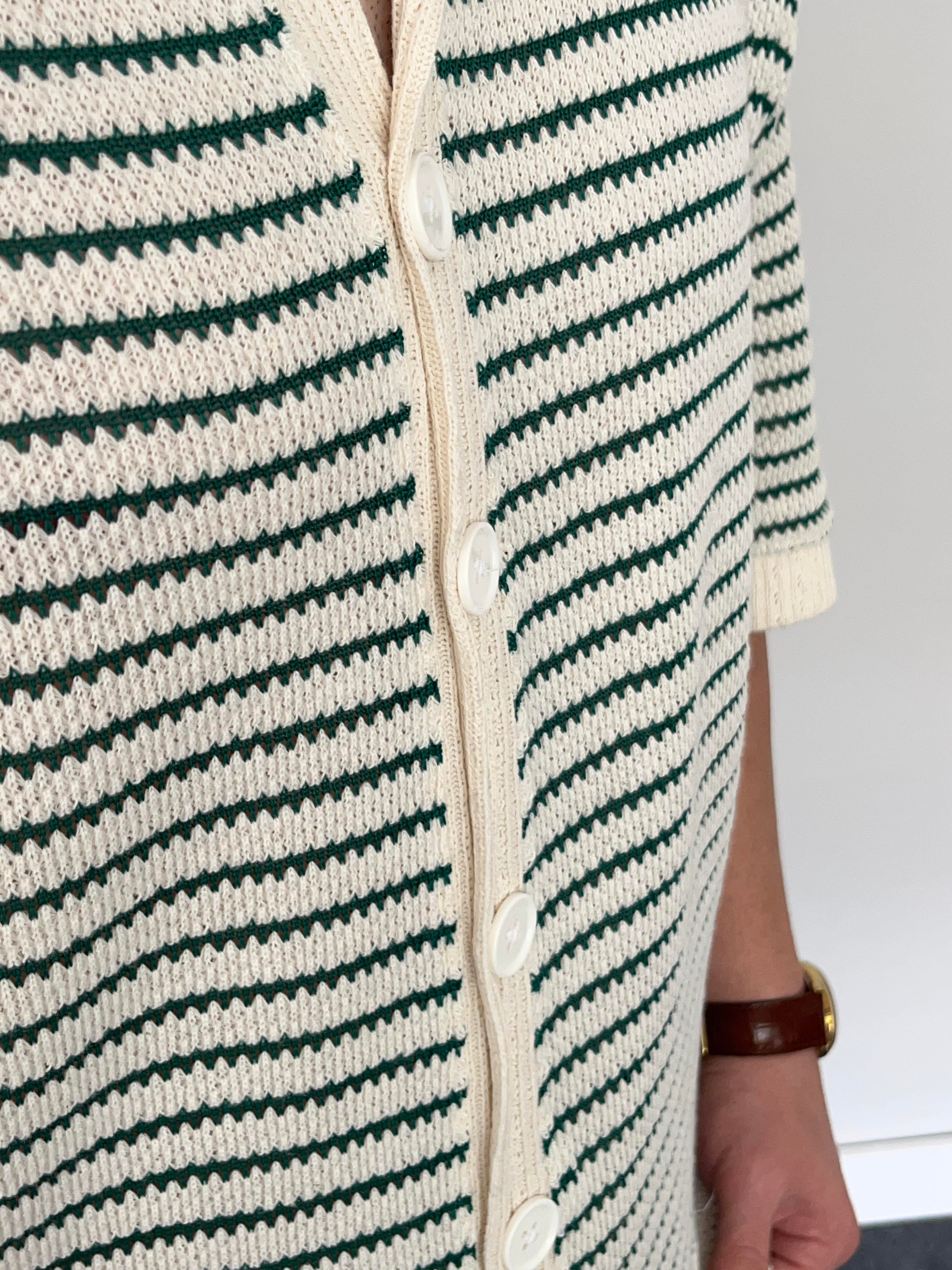 Yeşil Çizgili Gömlek Görünümlü Oversize T-shirt