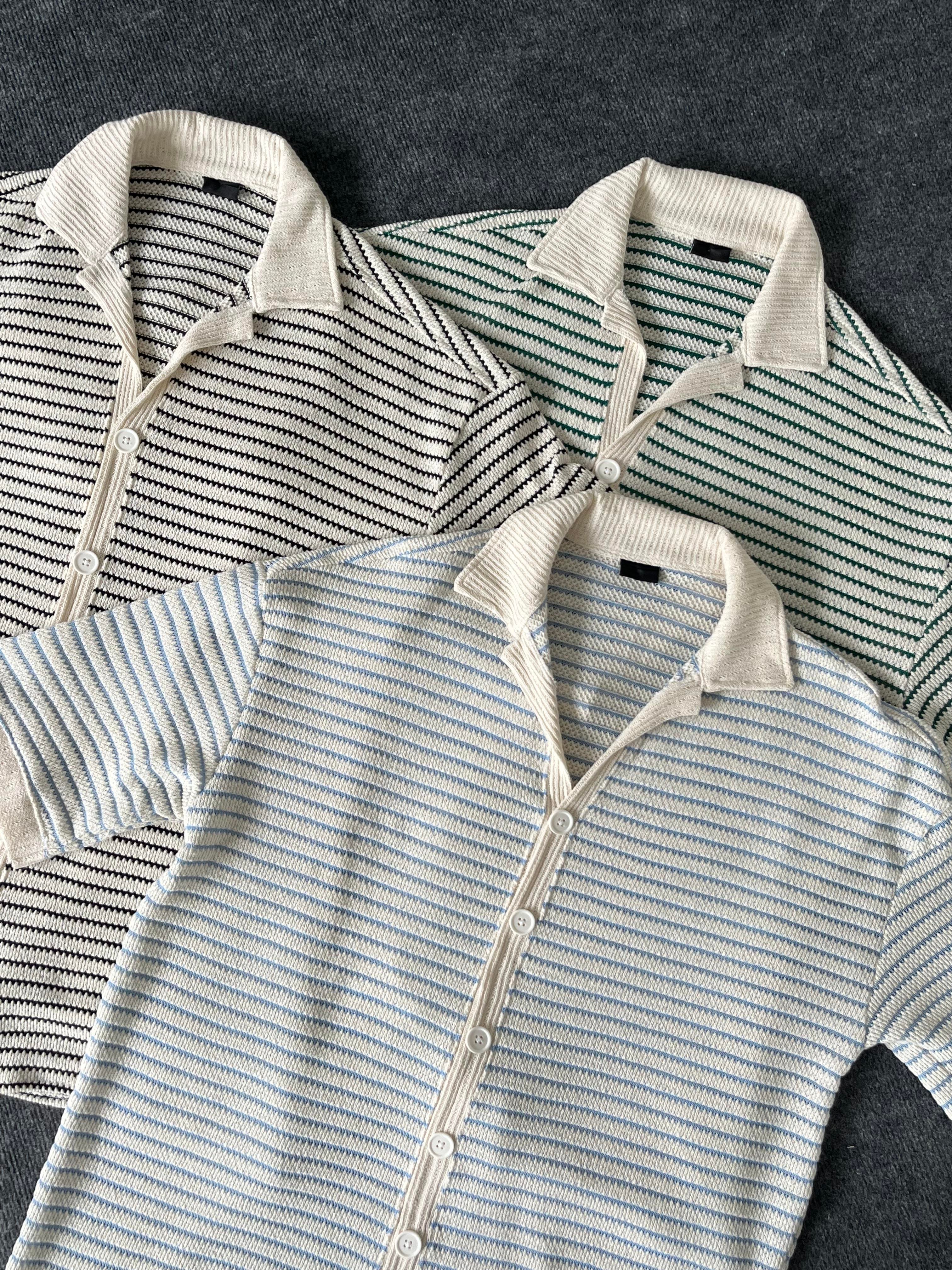 Yeşil Çizgili Gömlek Görünümlü Oversize T-shirt