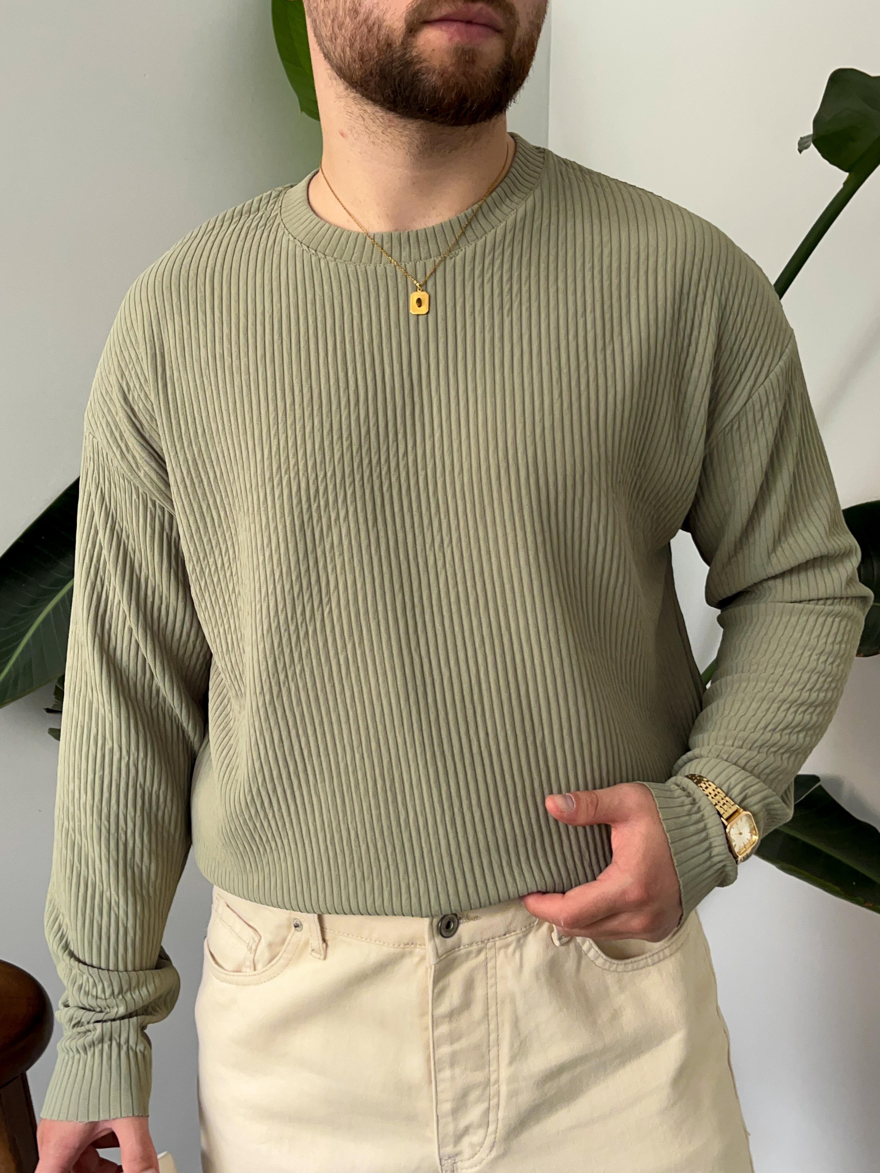 Yeşil Fitilli Bisiklet Yaka Triko Sweat