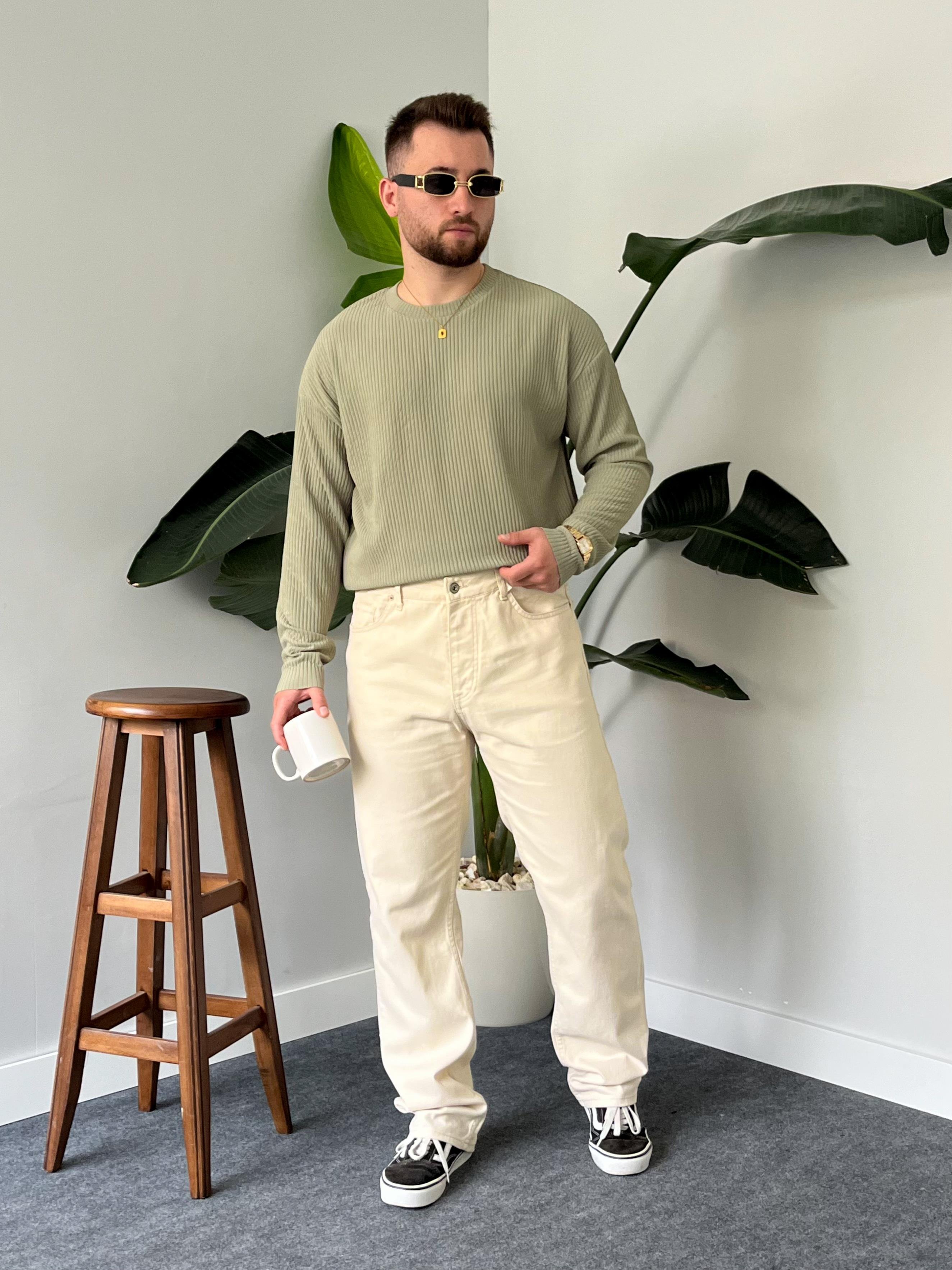 Yeşil Fitilli Bisiklet Yaka Triko Sweat