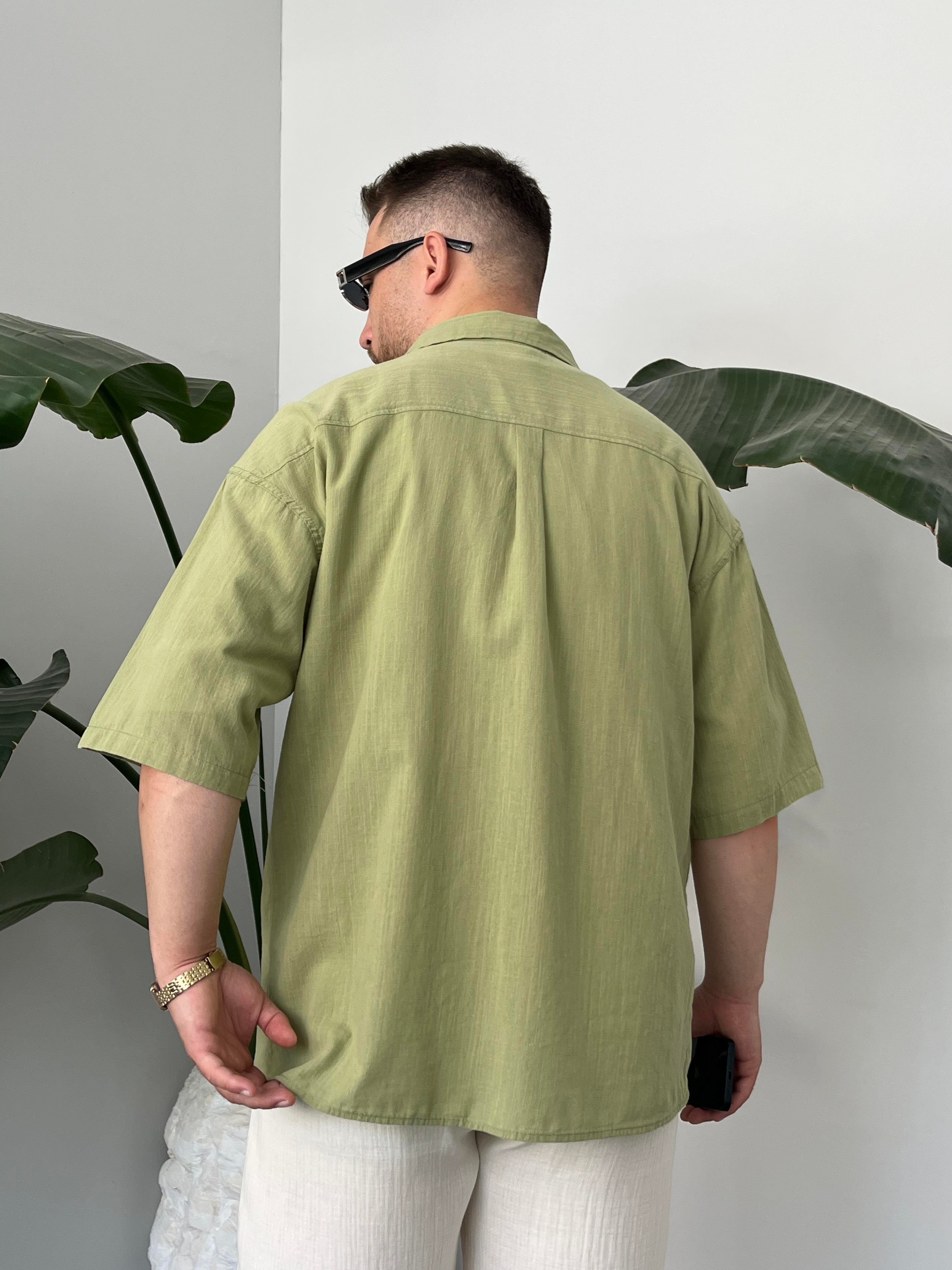 Yeşil Fresh Keten Oversize Gömlek