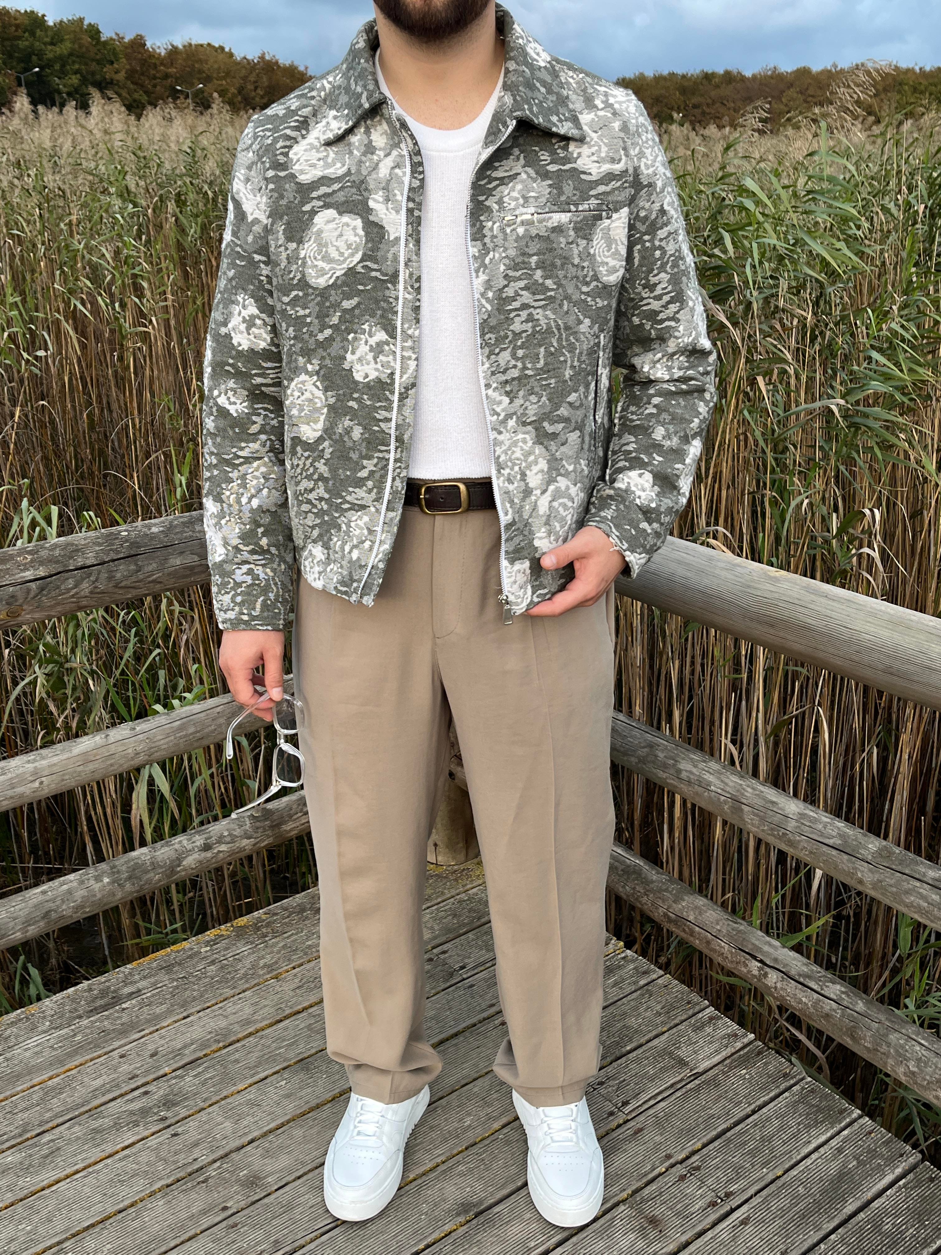 Yeşil Rose Pattern Boxy Fit Ceket