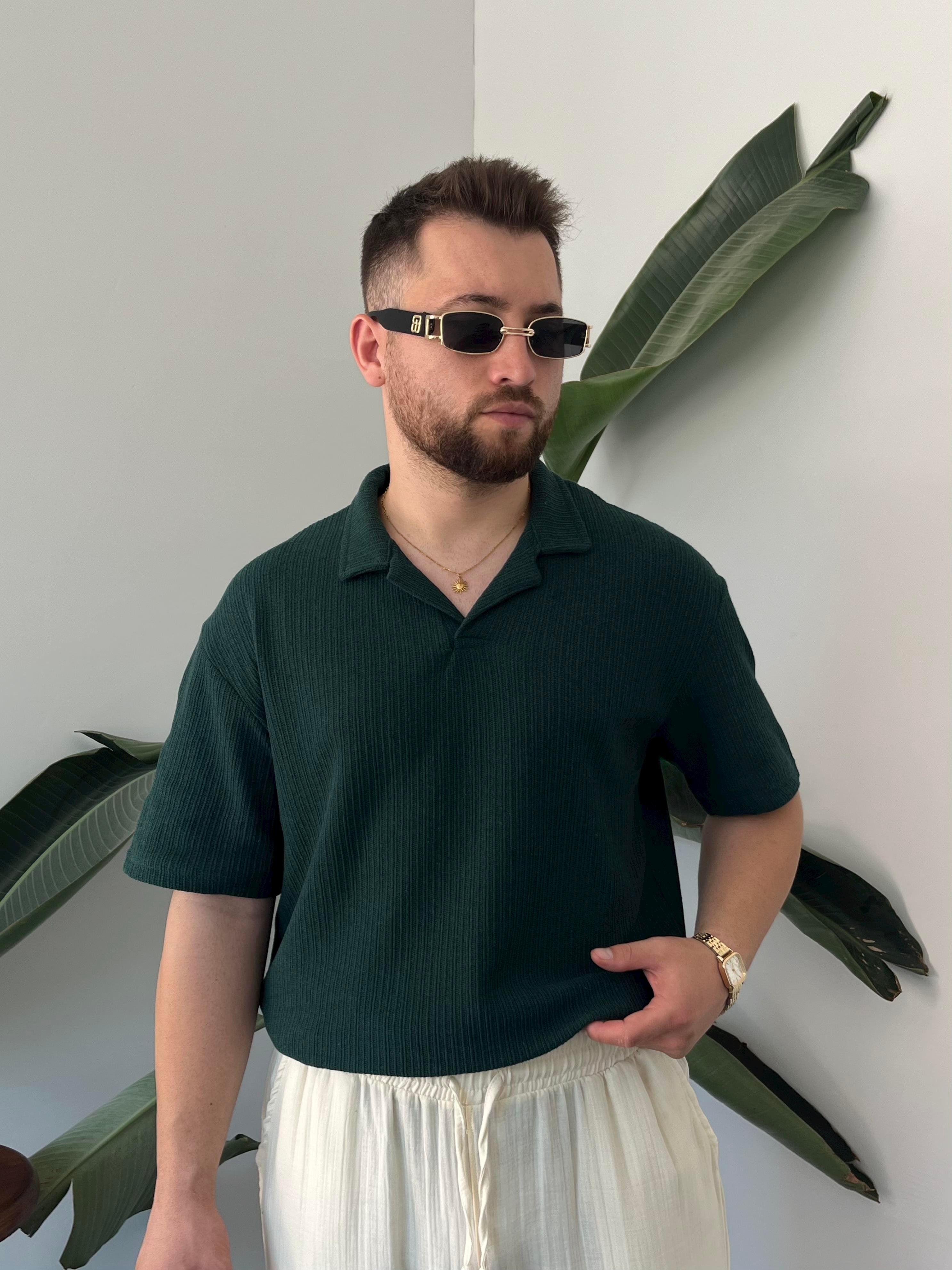 Zümrüt Polo Yaka Örme Triko T-shirt
