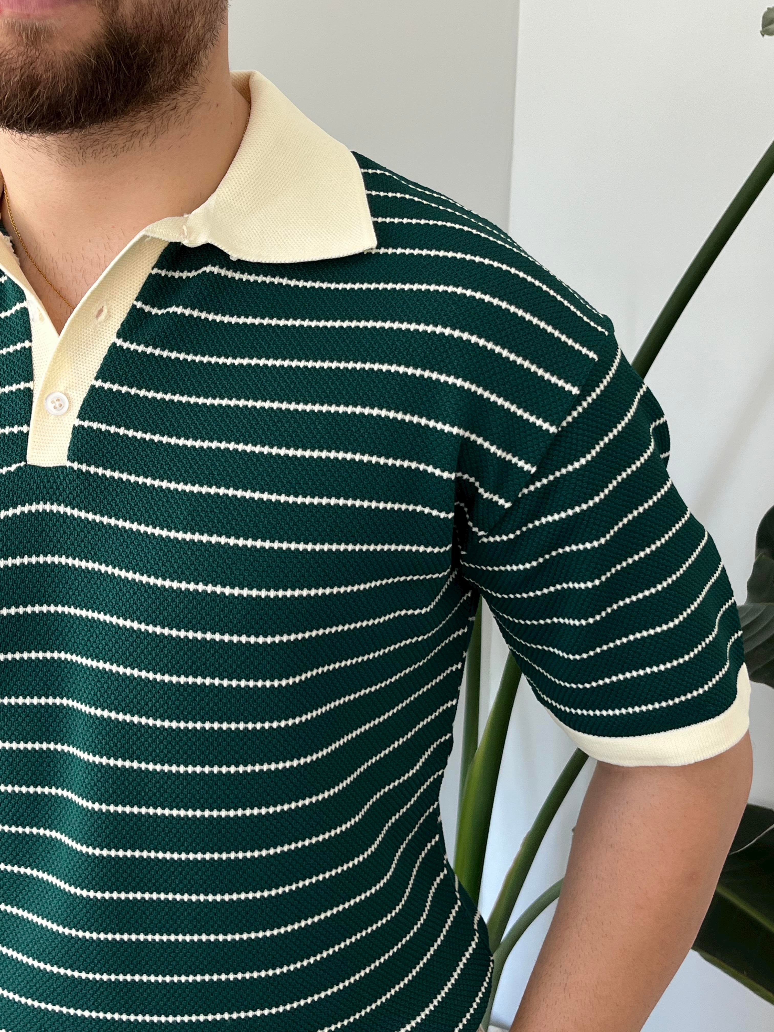 Zümrüt Premium Çizgili Örme Triko T-shirt