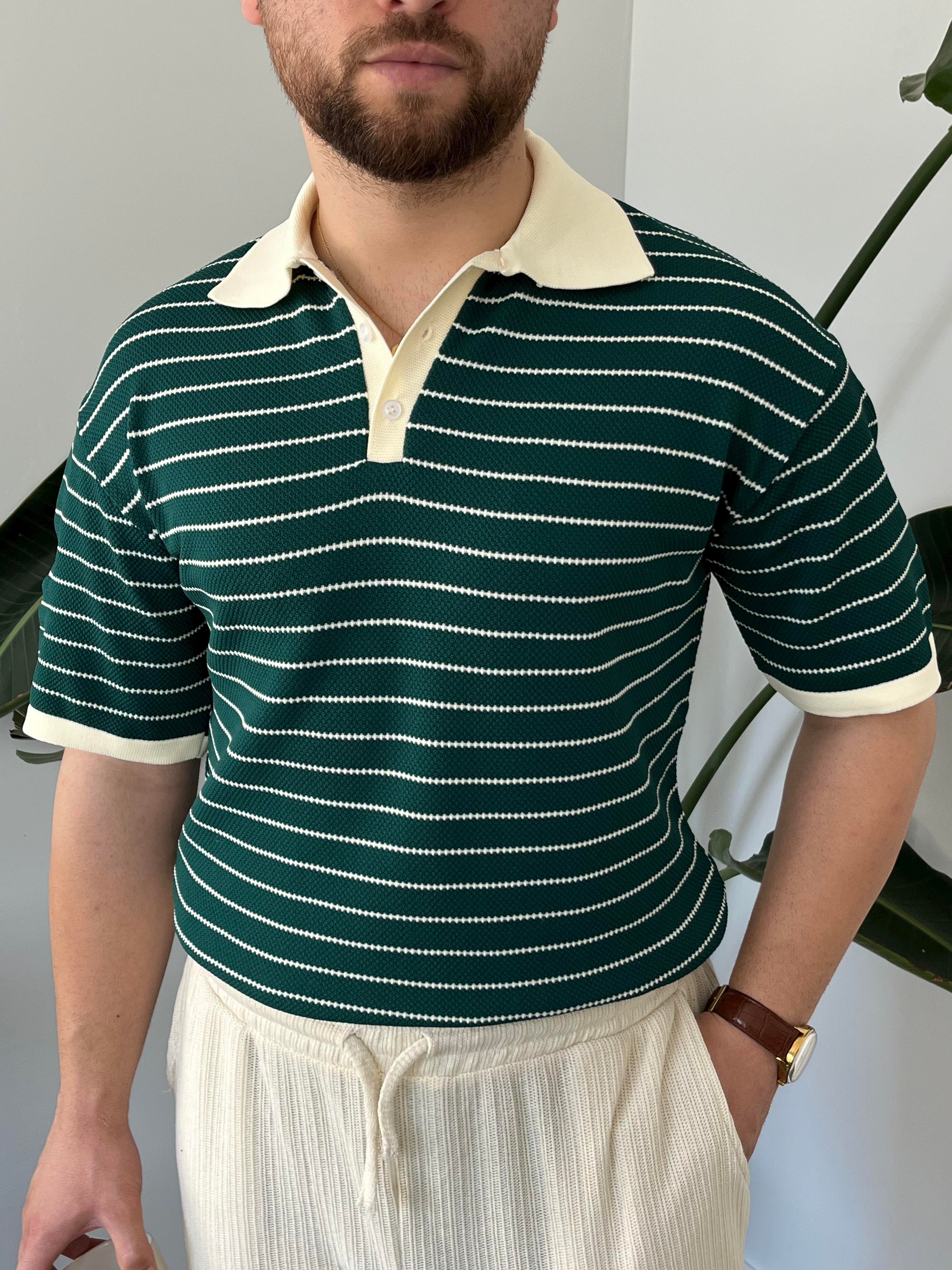 Zümrüt Premium Çizgili Örme Triko T-shirt