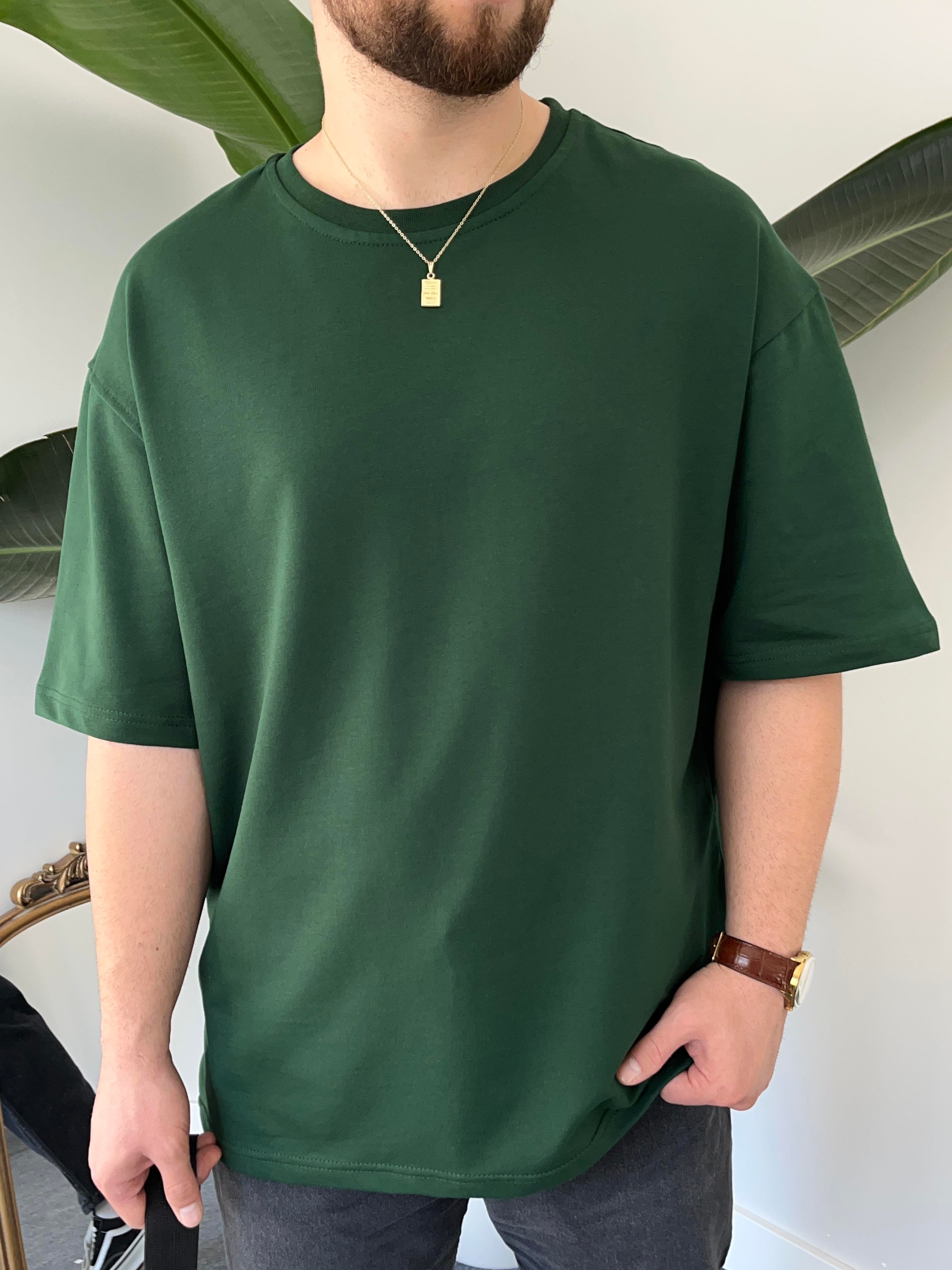 Zümrüt Yeşil Cotton Basic Oversize T-shirt