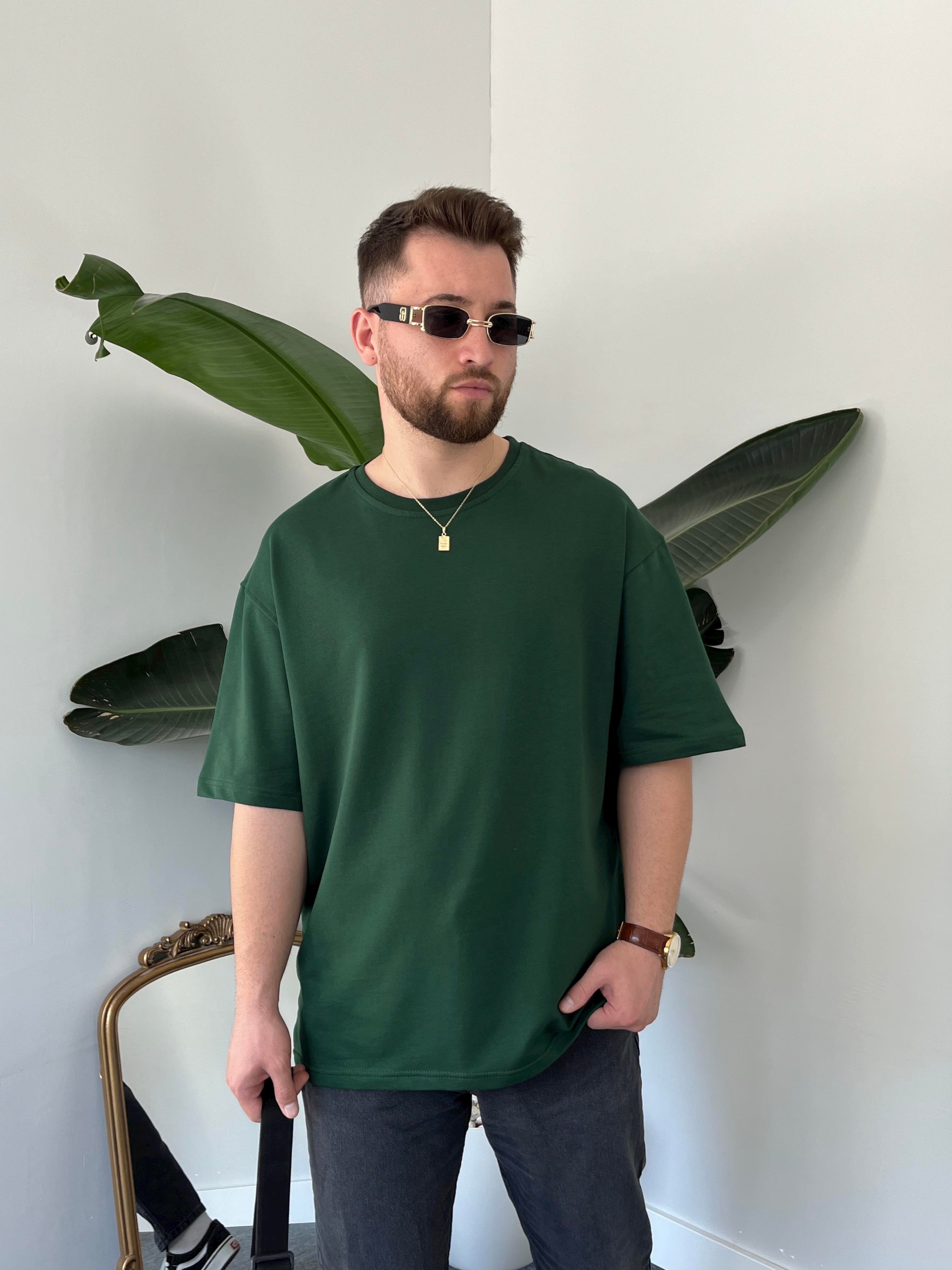 Zümrüt Yeşil Cotton Basic Oversize T-shirt