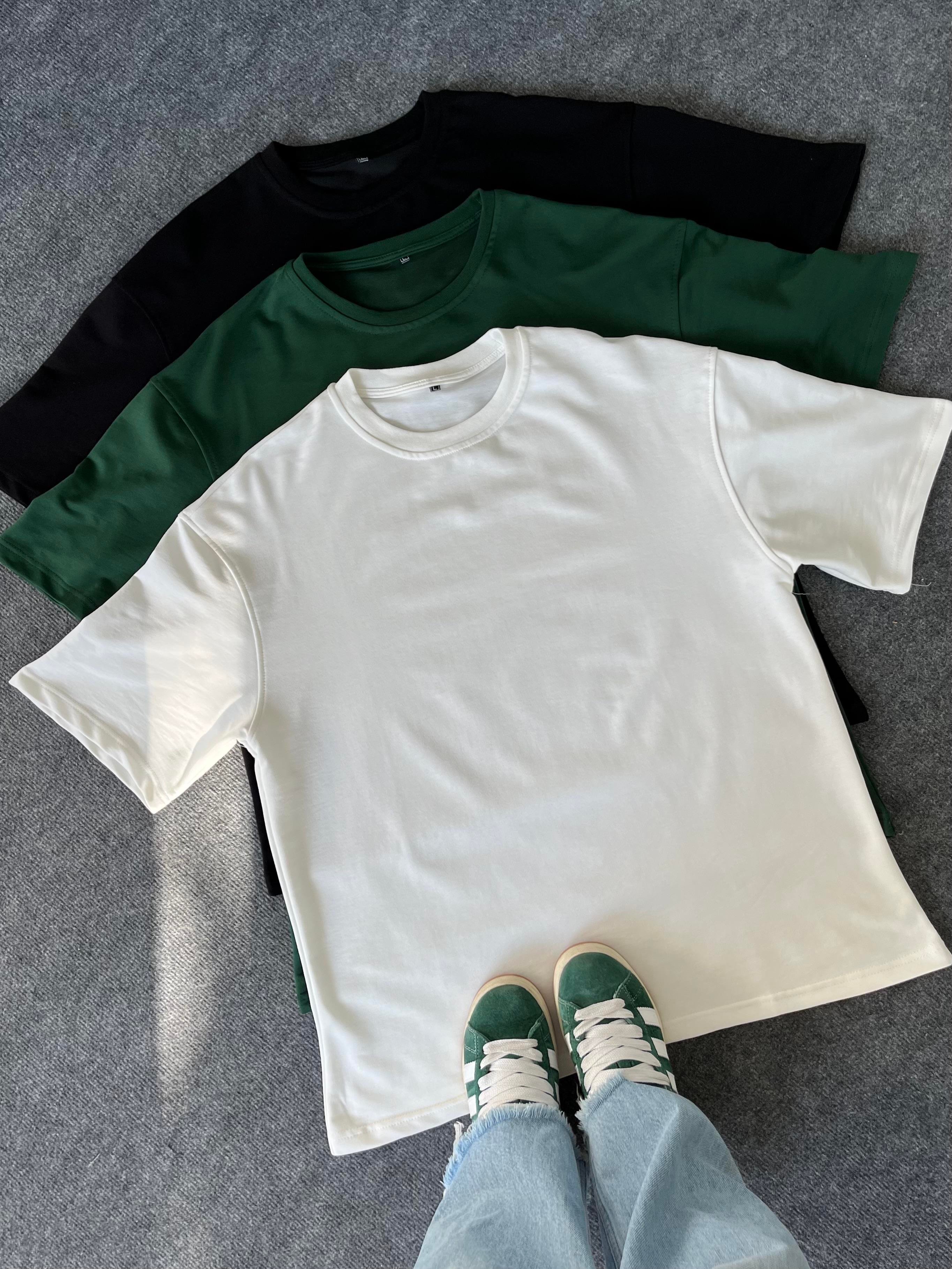 Zümrüt Yeşil Cotton Basic Oversize T-shirt