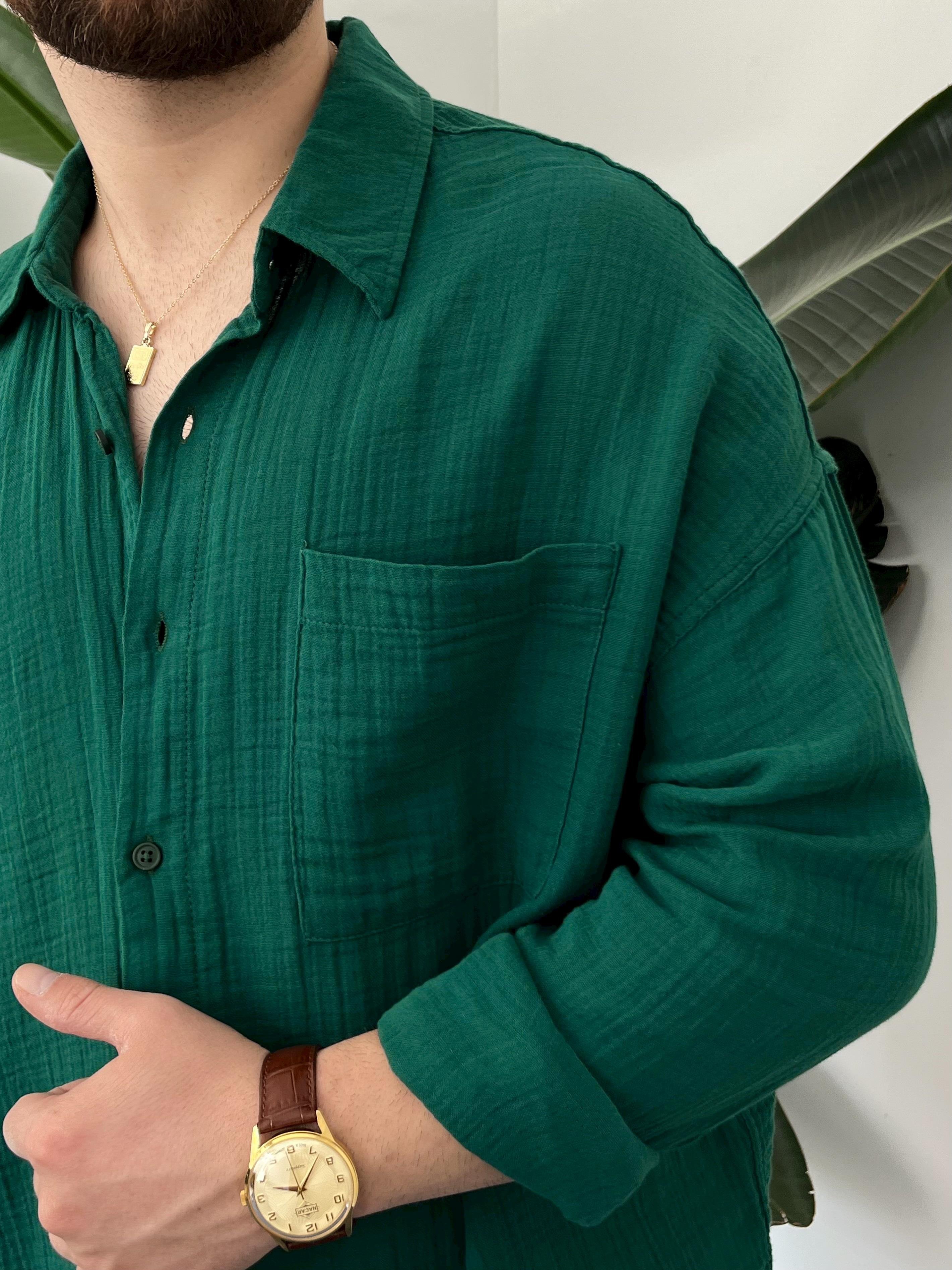 Zümrüt Yeşili Premium Müslin Oversize Gömlek