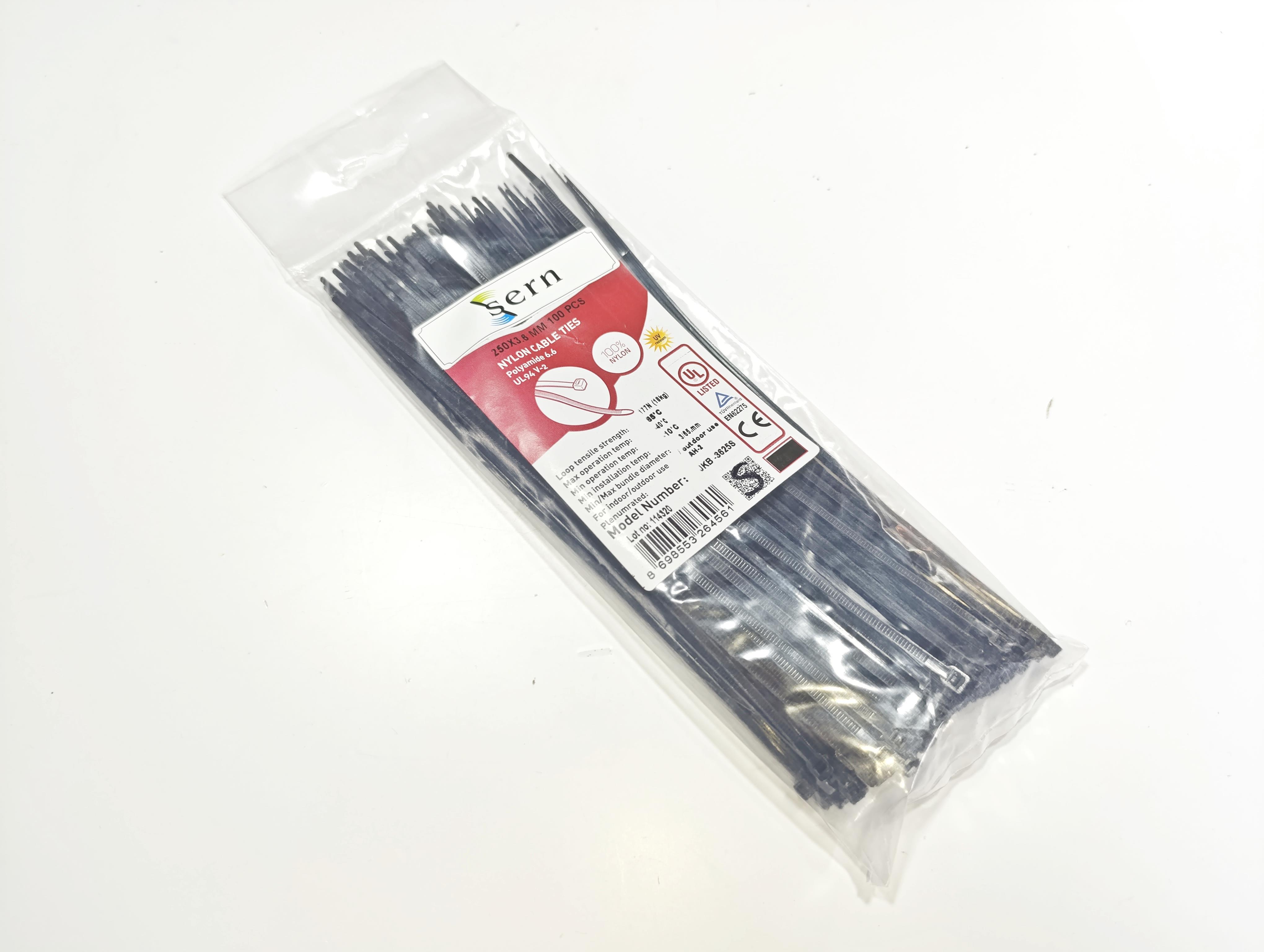06. Cable Ties and Accessories25cm Standard Black Cable Ties – 3.6mm Width Heavy-Duty Plastic Zip Ties – Pack of 10025cm Standard Black Cable Ties – 3.6mm Width Heavy-Duty Plastic Zip Ties – Pack of 100