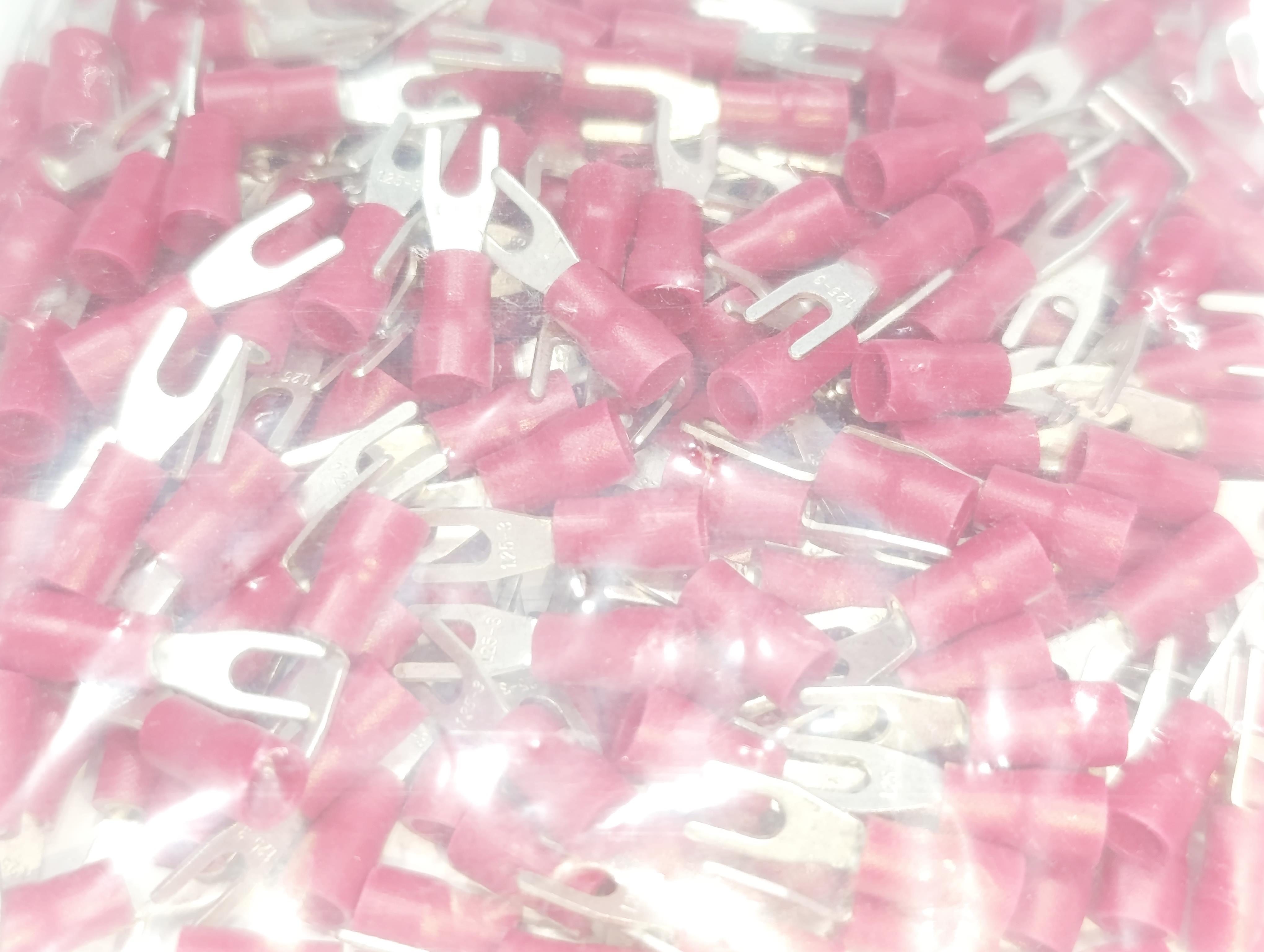  08.Insulated Cable EndsM3 (0.50 x 1.50 mm²) Fork Type Insulated Cable End Terminals Red Colour – 1 Pack – 200 PiecesM3 (0.50 x 1.50 mm²) Fork Type Insulated Cable End Terminals Red Colour – 1 Pack – 200 Pieces