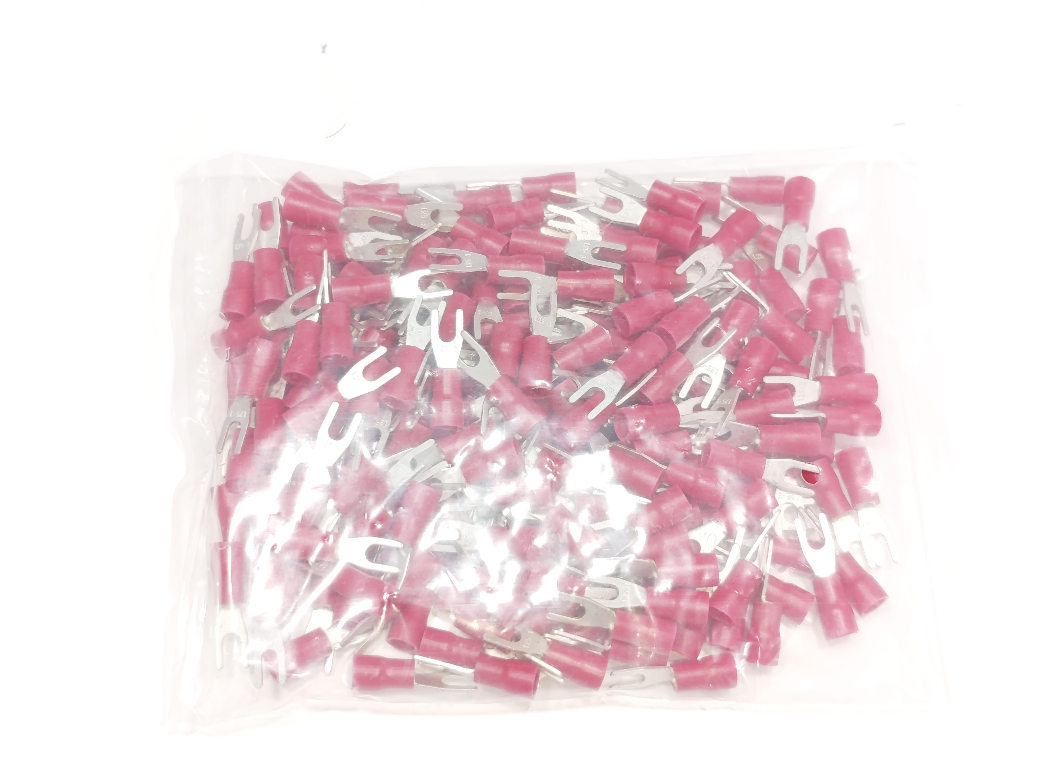  08.Insulated Cable EndsM3 (0.50 x 1.50 mm²) Fork Type Insulated Cable End Terminals Red Colour – 1 Pack – 200 PiecesM3 (0.50 x 1.50 mm²) Fork Type Insulated Cable End Terminals Red Colour – 1 Pack – 200 Pieces