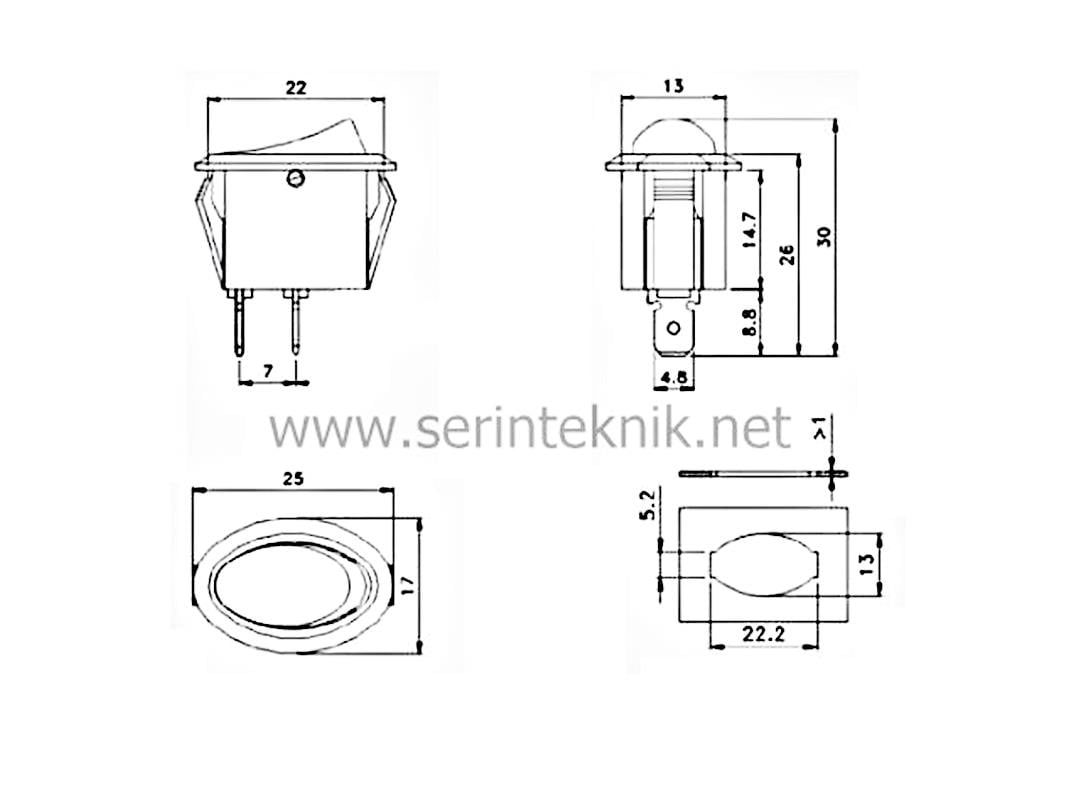 Oval Işıklı Anahtar ON-OFF 3 Uçlu 