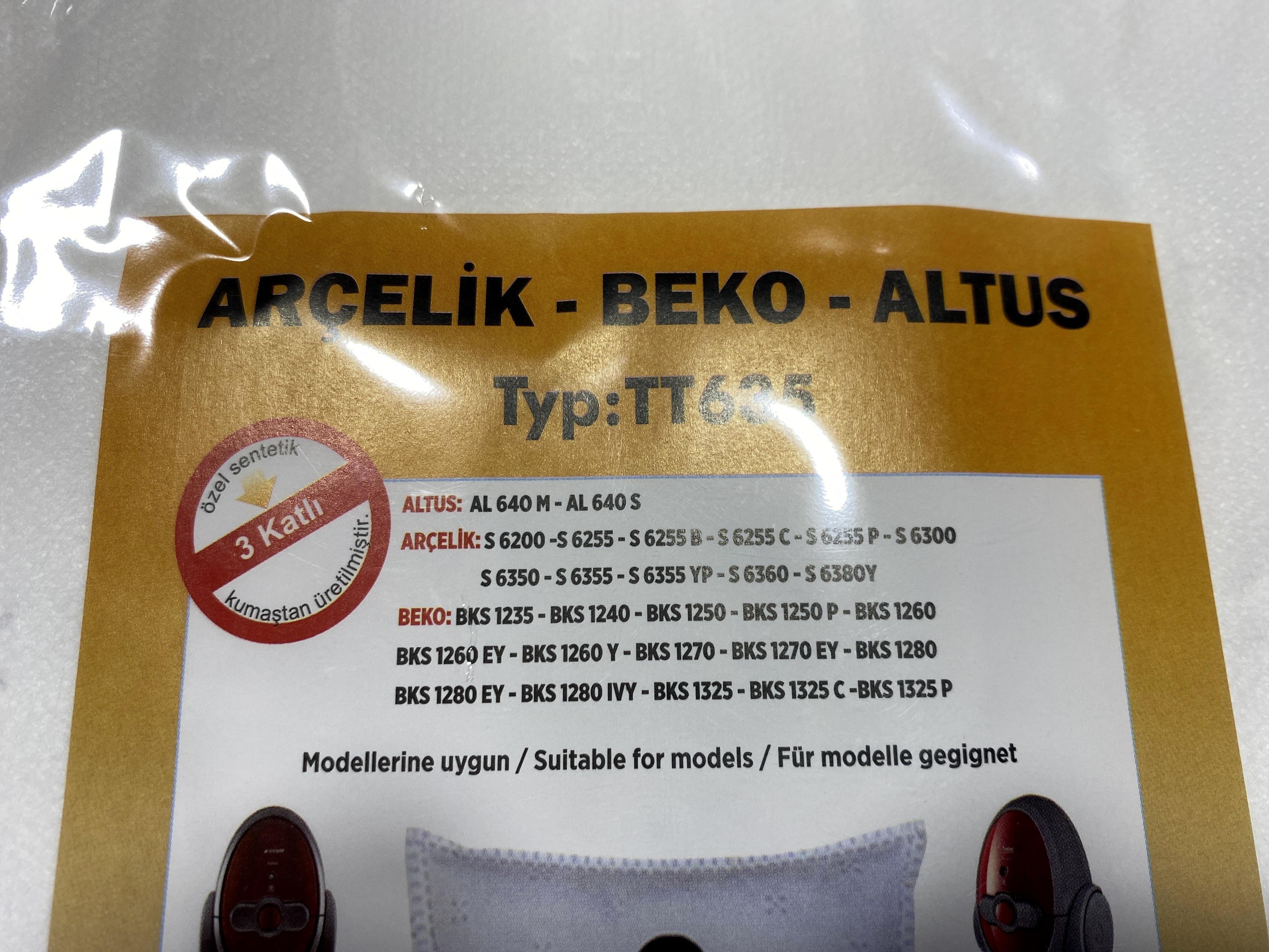 02.Vacuum Cleaner SMS BagsPack of 5 SMS Synthetic Dust Bags Compatible with Arçelik, Beko, Altus TT635 Vacuum CleanersPack of 5 SMS Synthetic Dust Bags Compatible with Arçelik, Beko, Altus TT635 Vacuum Cleaners