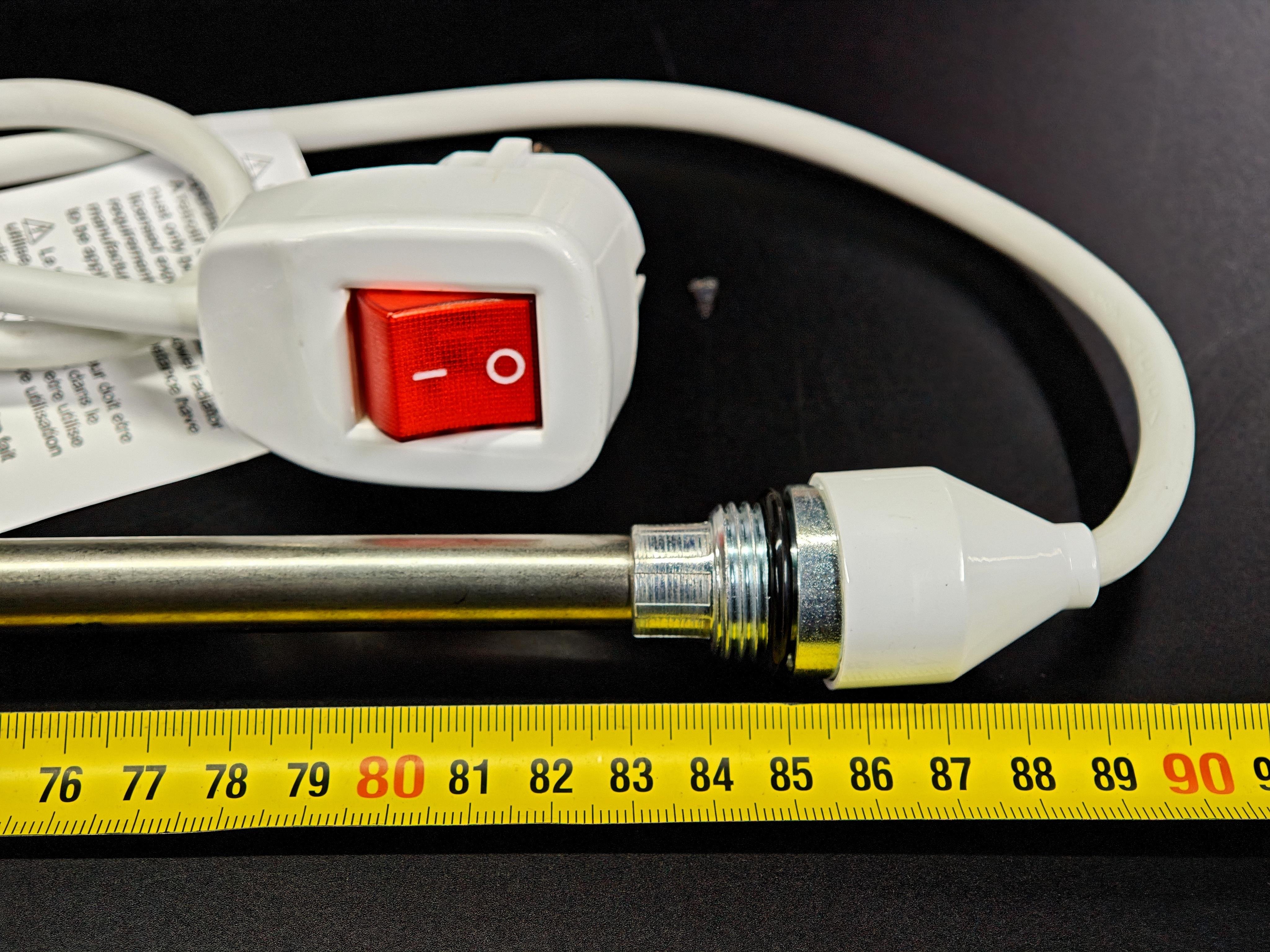 05.On/Off Switch Towel Radiator Heating ElementsTowel Radiator Heater Resistors 1500 W / 230 V / L:1200 MM, White, On/Off Switch, HP04Towel Radiator Heater Resistors 1500 W / 230 V / L:1200 MM, White, On/Off Switch, HP04