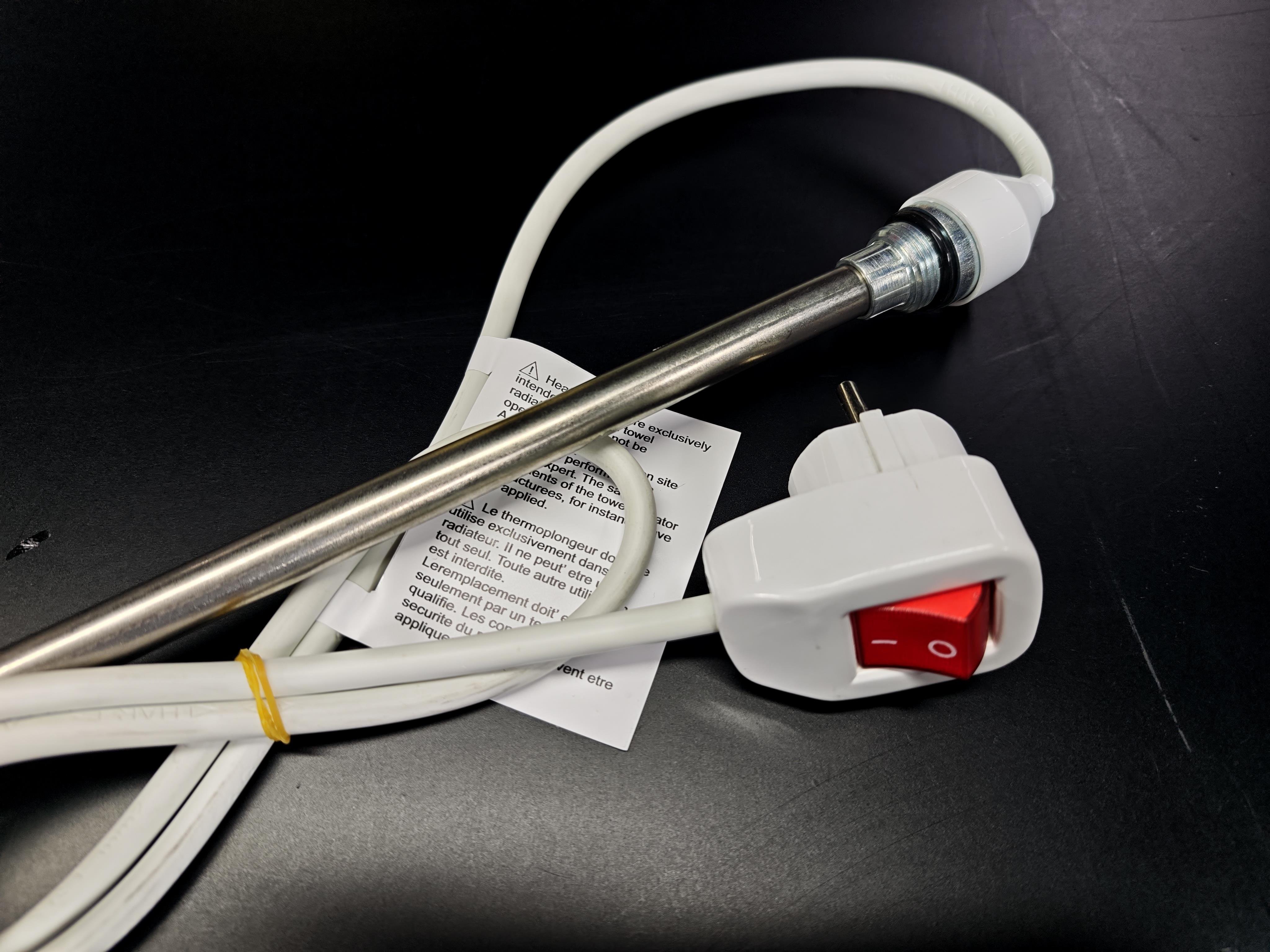 05.On/Off Switch Towel Radiator Heating ElementsTowel Radiator Heater Resistors 1500 W / 230 V / L:1200 MM, White, On/Off Switch, HP04Towel Radiator Heater Resistors 1500 W / 230 V / L:1200 MM, White, On/Off Switch, HP04