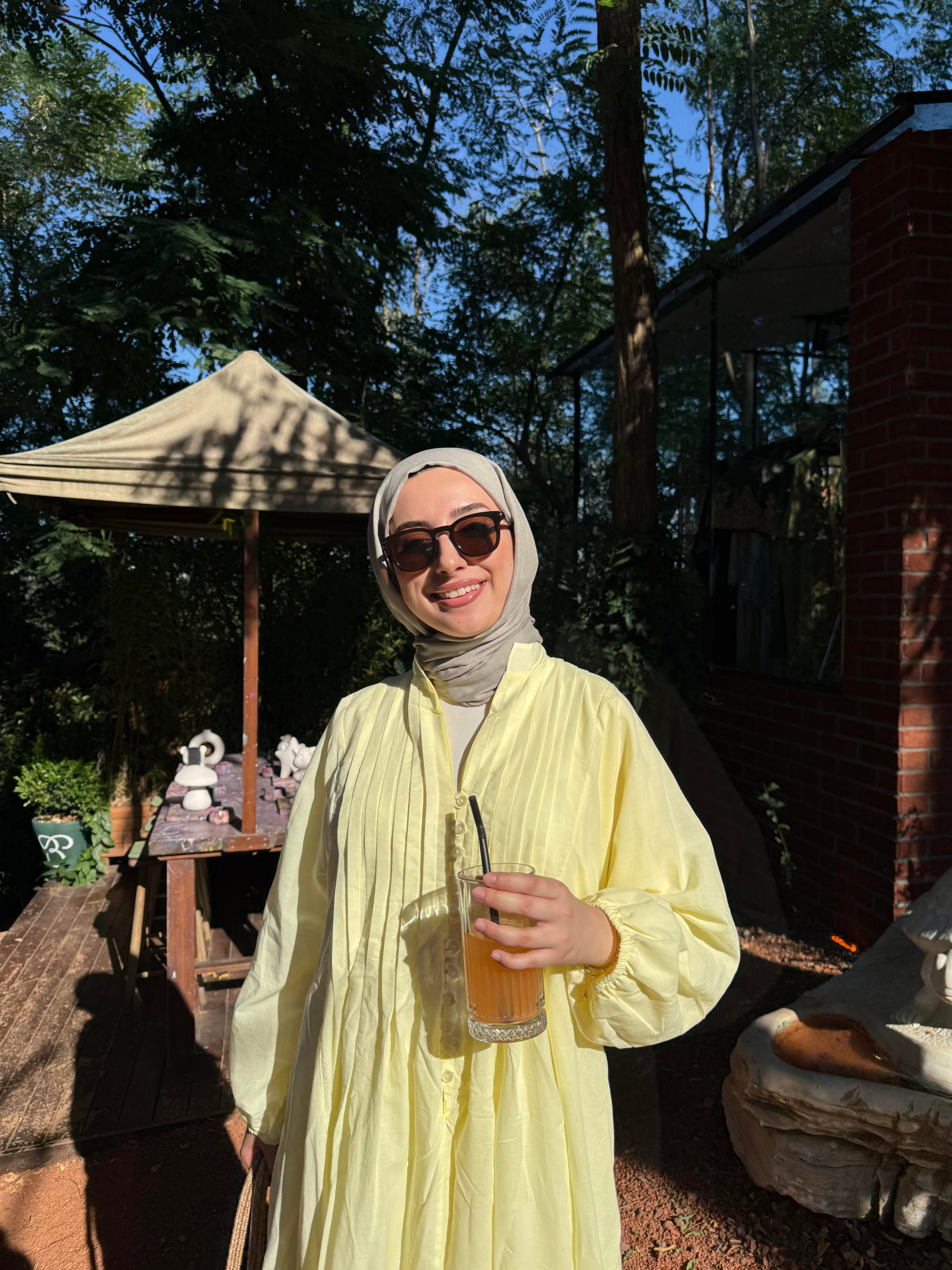Efla Katlı Vual Elbise Limon
