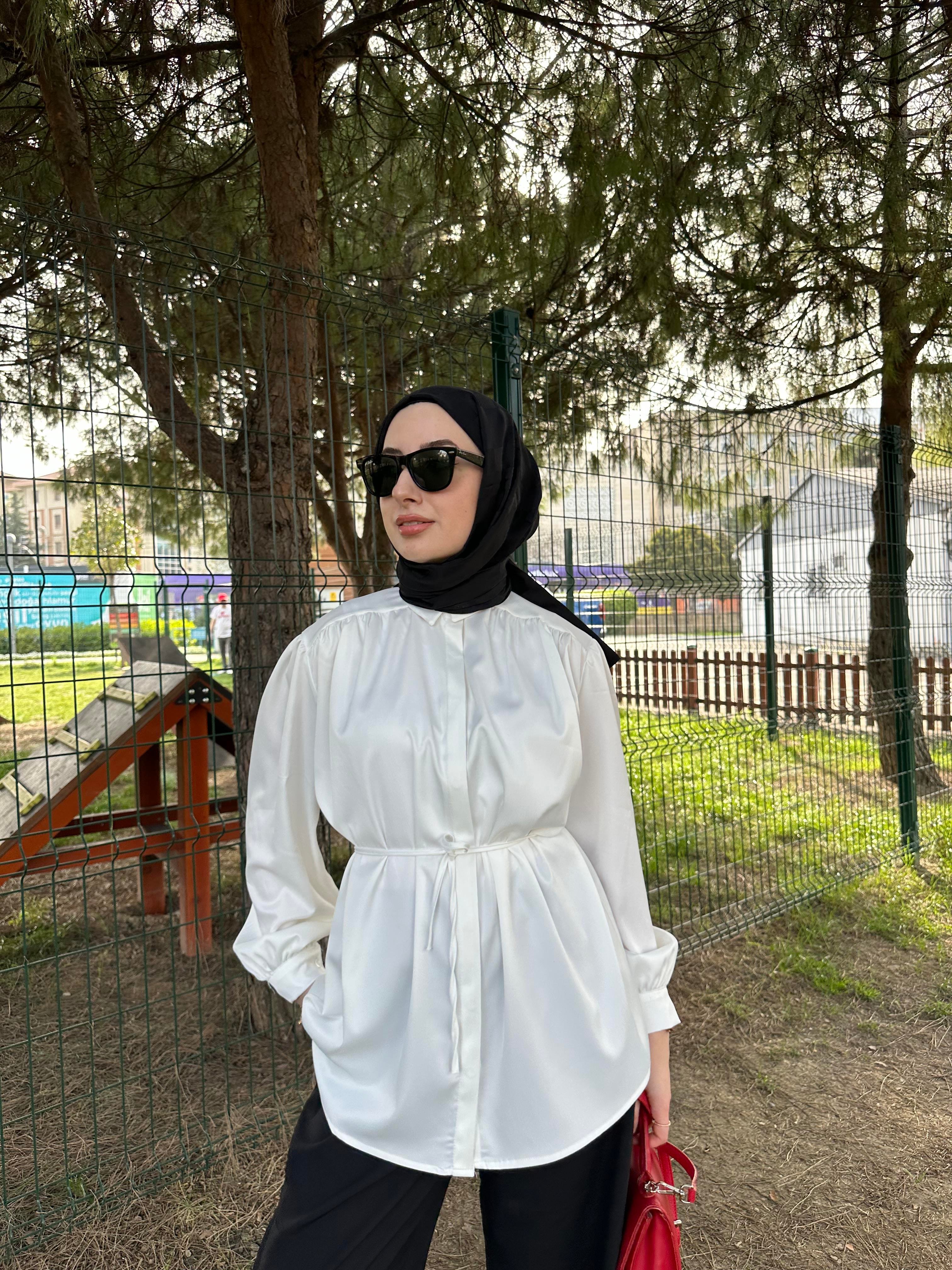 Ekru Saten Gömlek