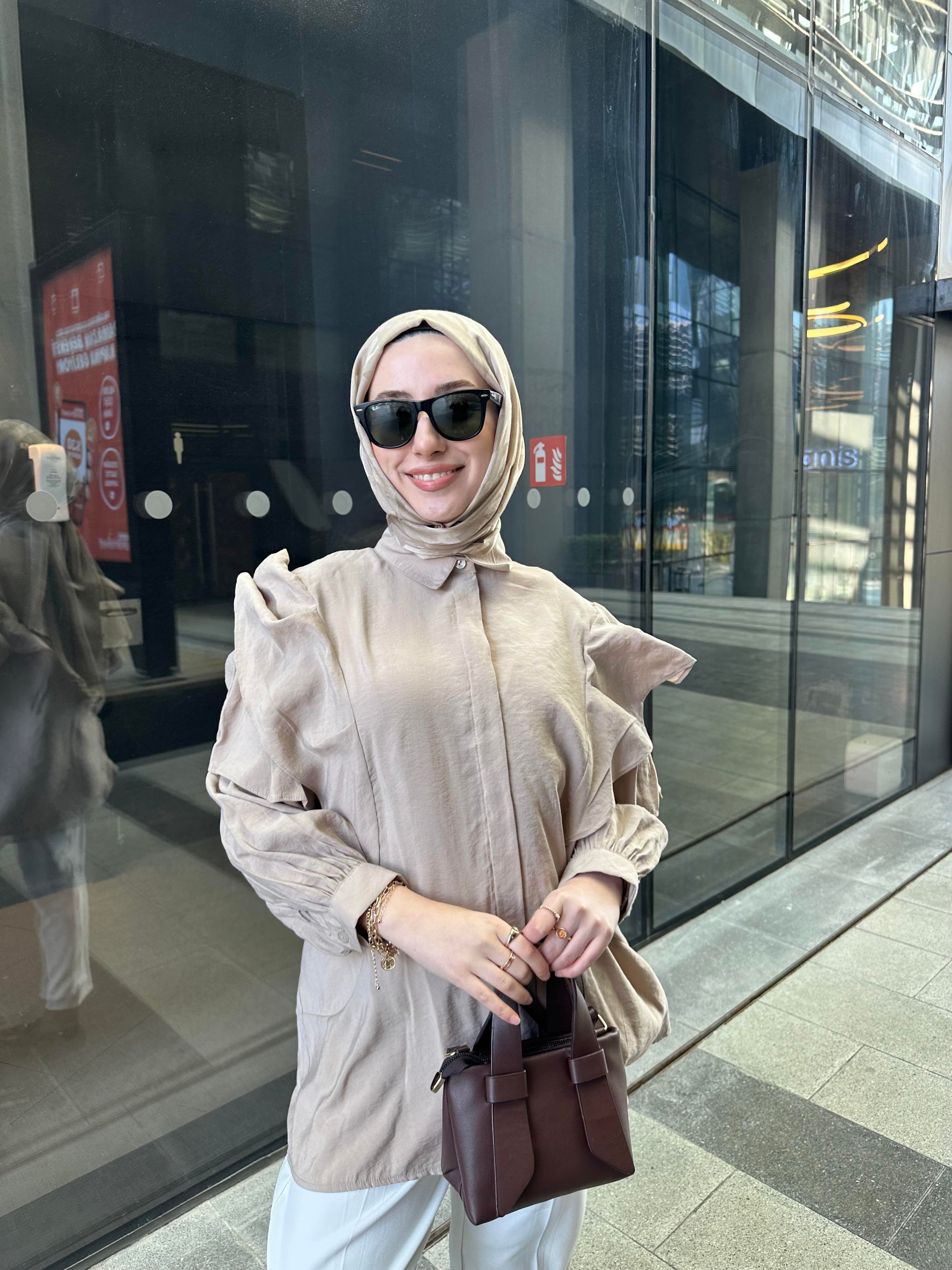 Fırfırlı Modal Gömlek Açık Vizon