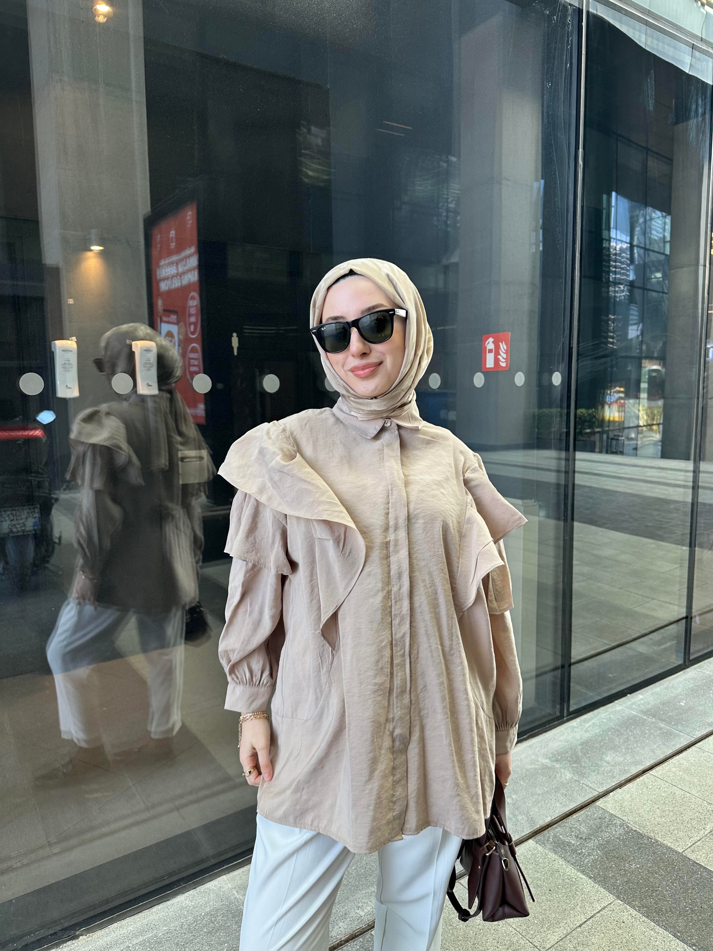 Fırfırlı Modal Gömlek Açık Vizon