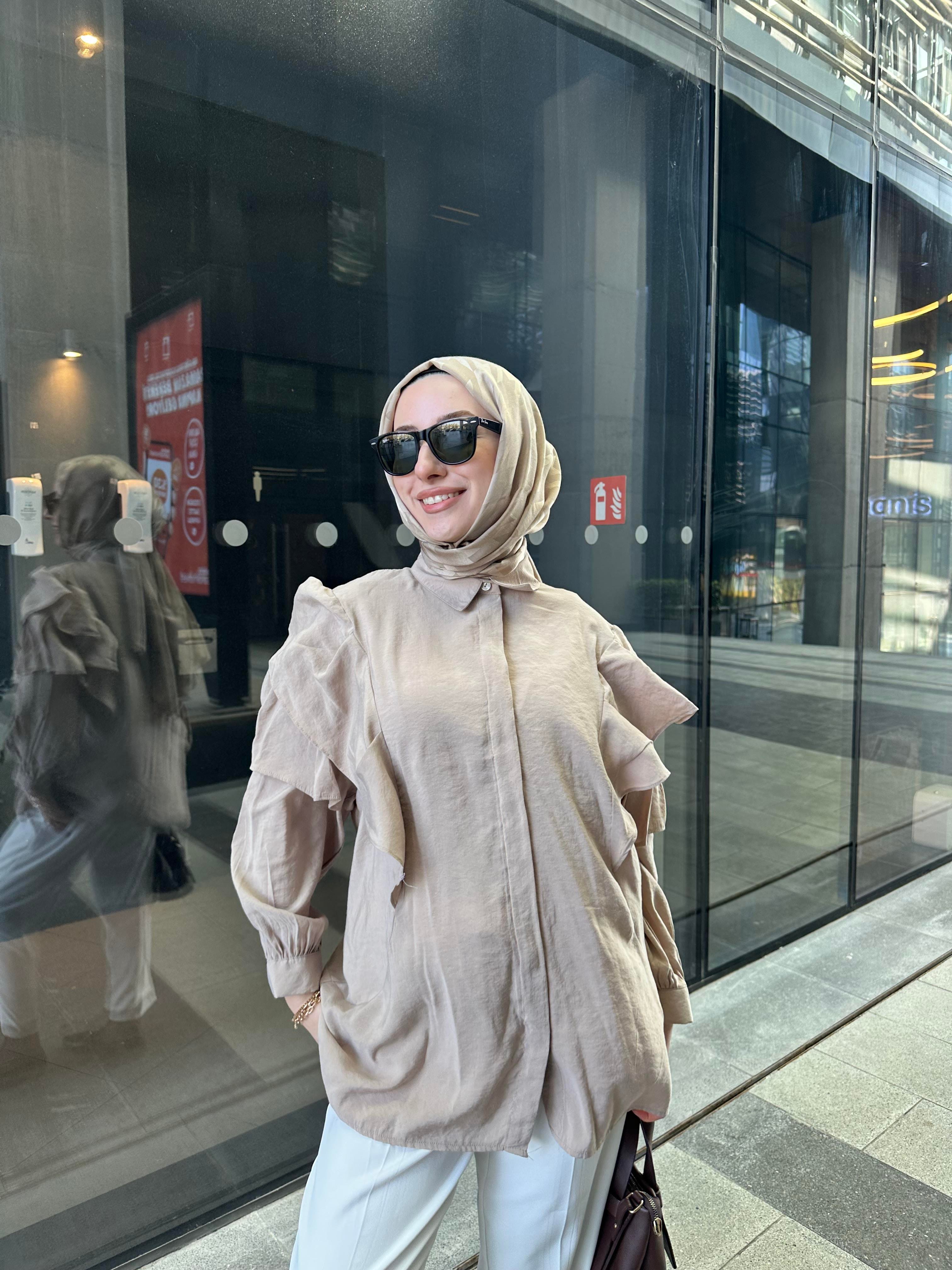 Fırfırlı Modal Gömlek Açık Vizon