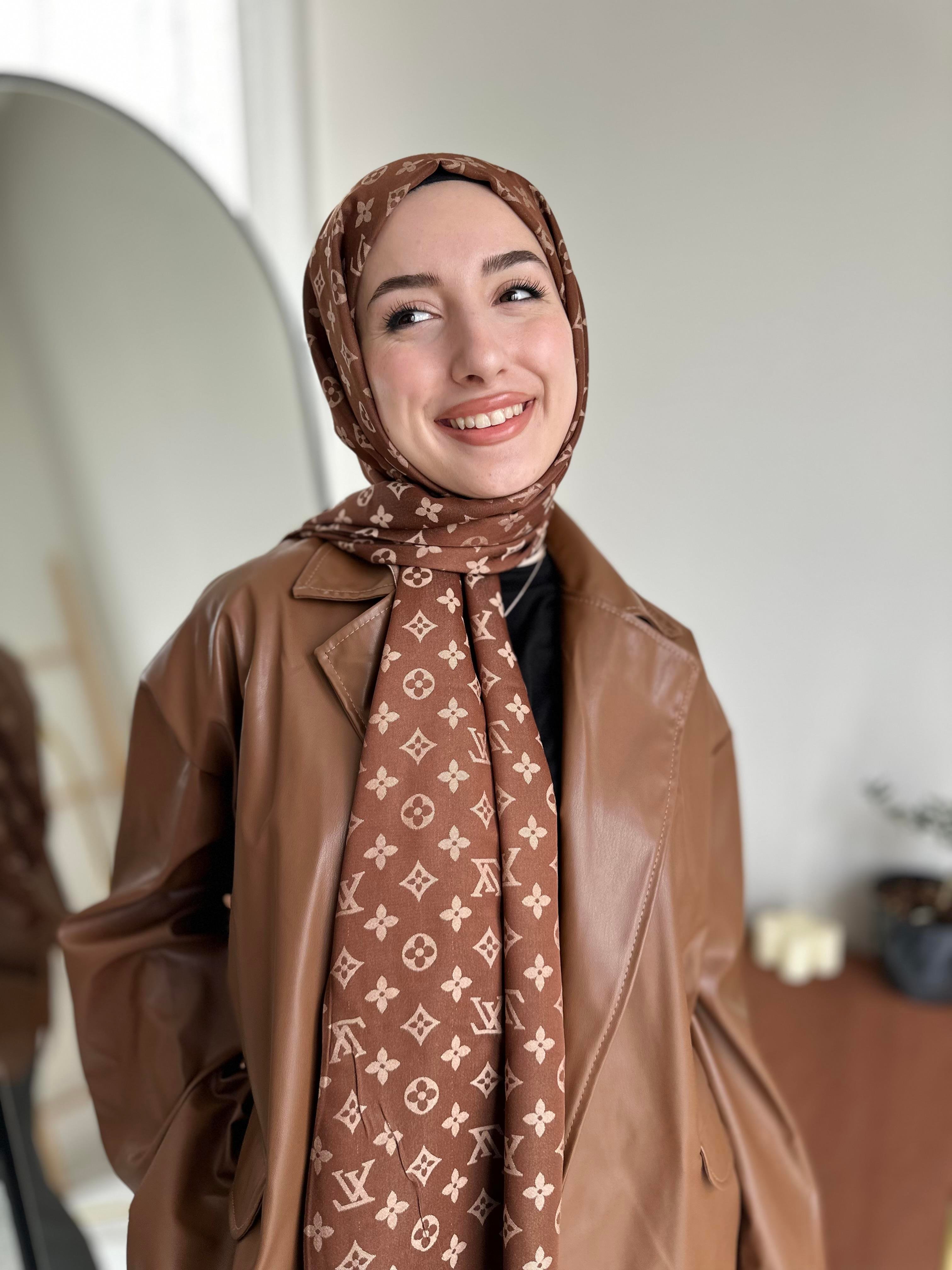 Kahve LV Desen Kaşmir Şal
