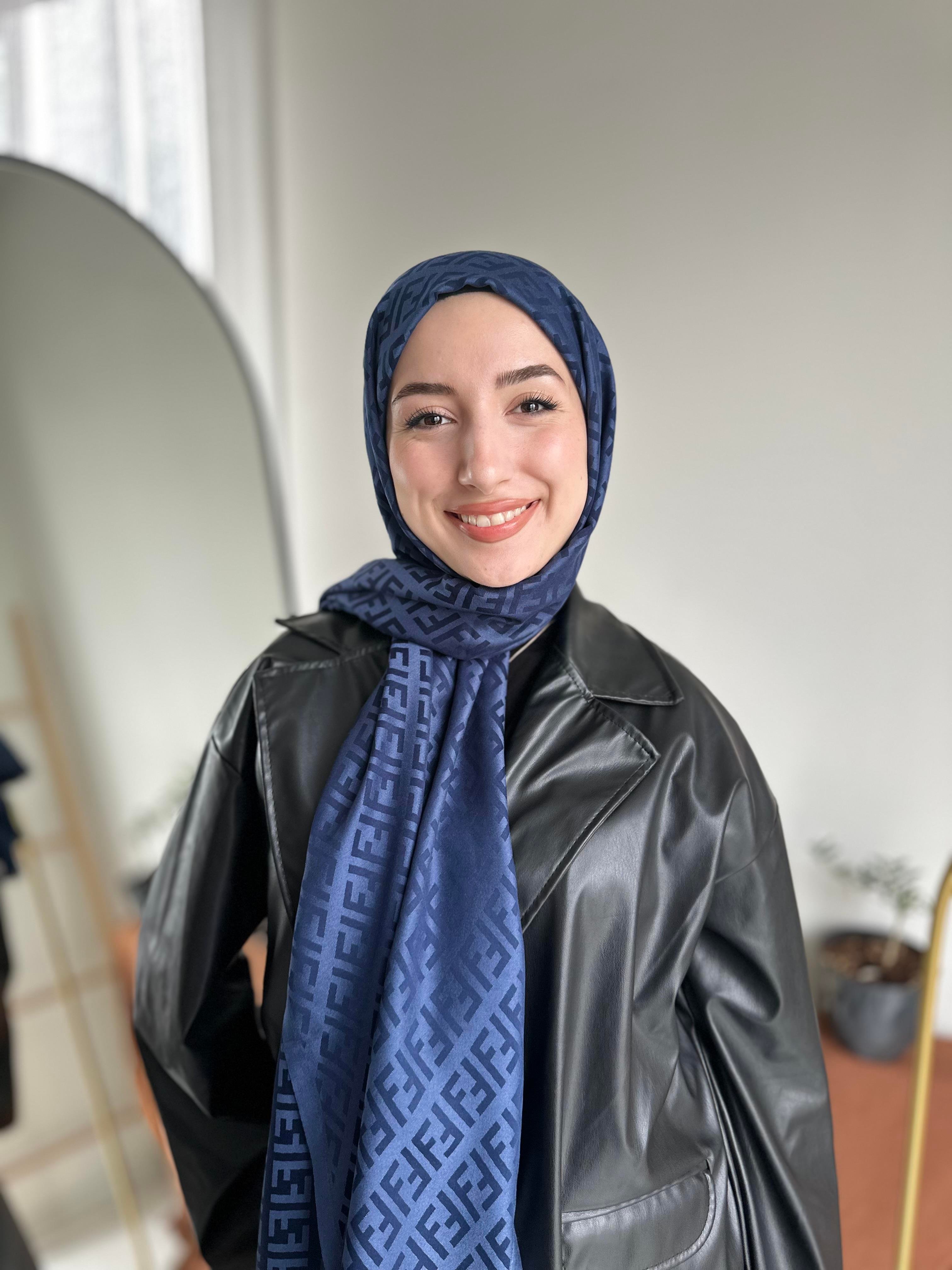 Lacivert F Desen Kaşmir Şal