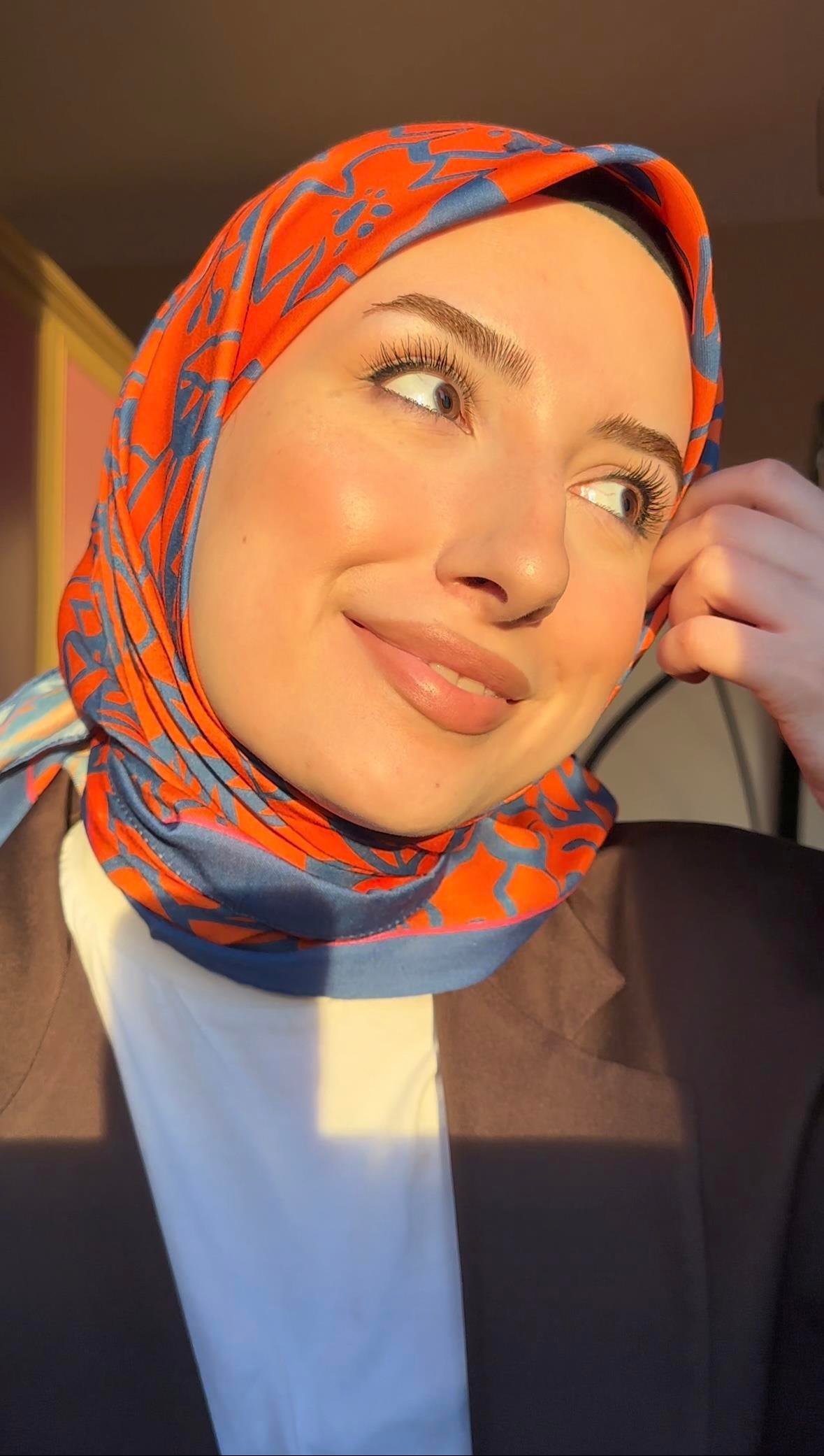 Turuncu Floral Desen Eşarp