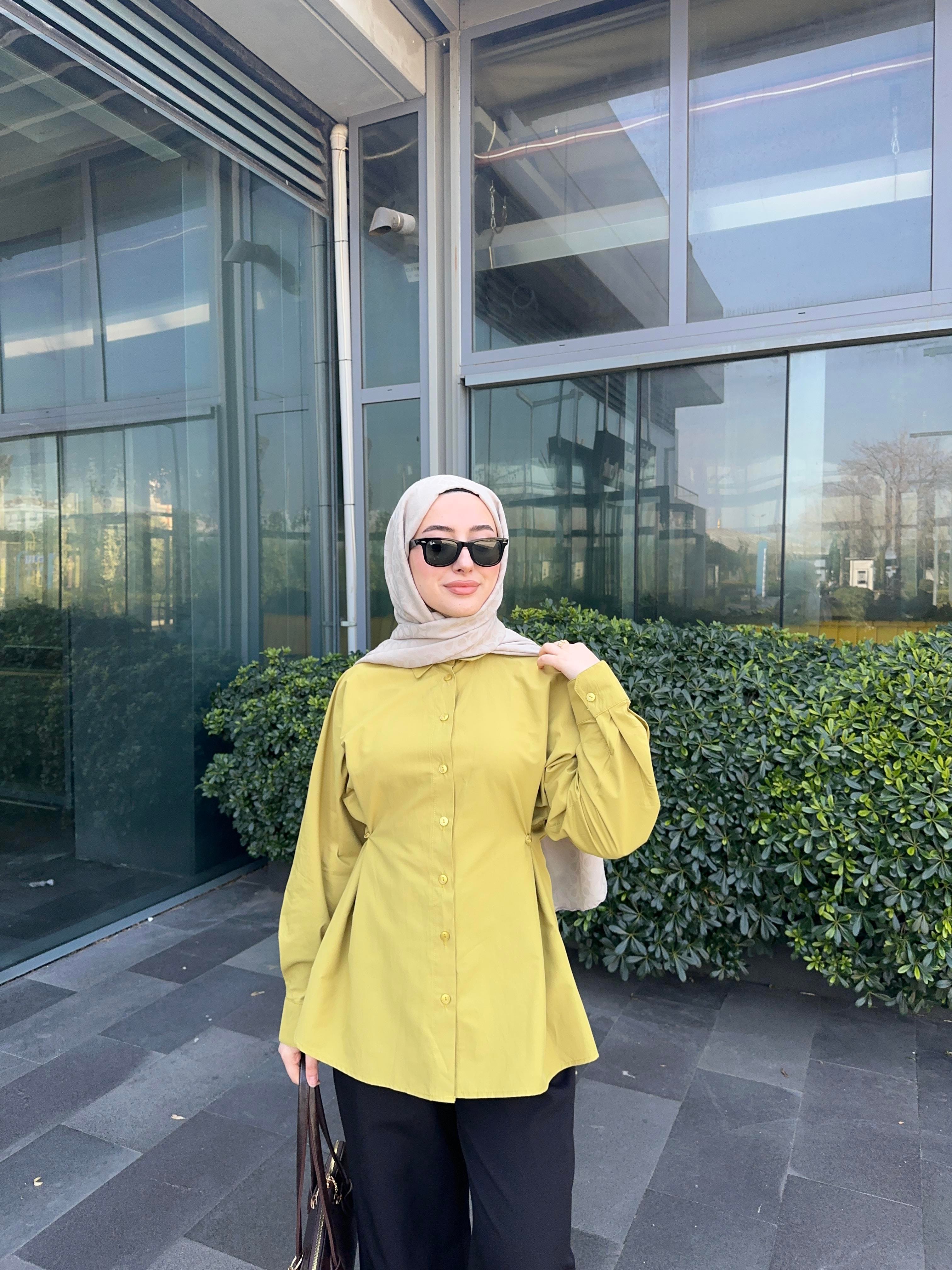 Zara Model Yanda Düğme Detaylı Poplin Gömlek Yağ Yeşili