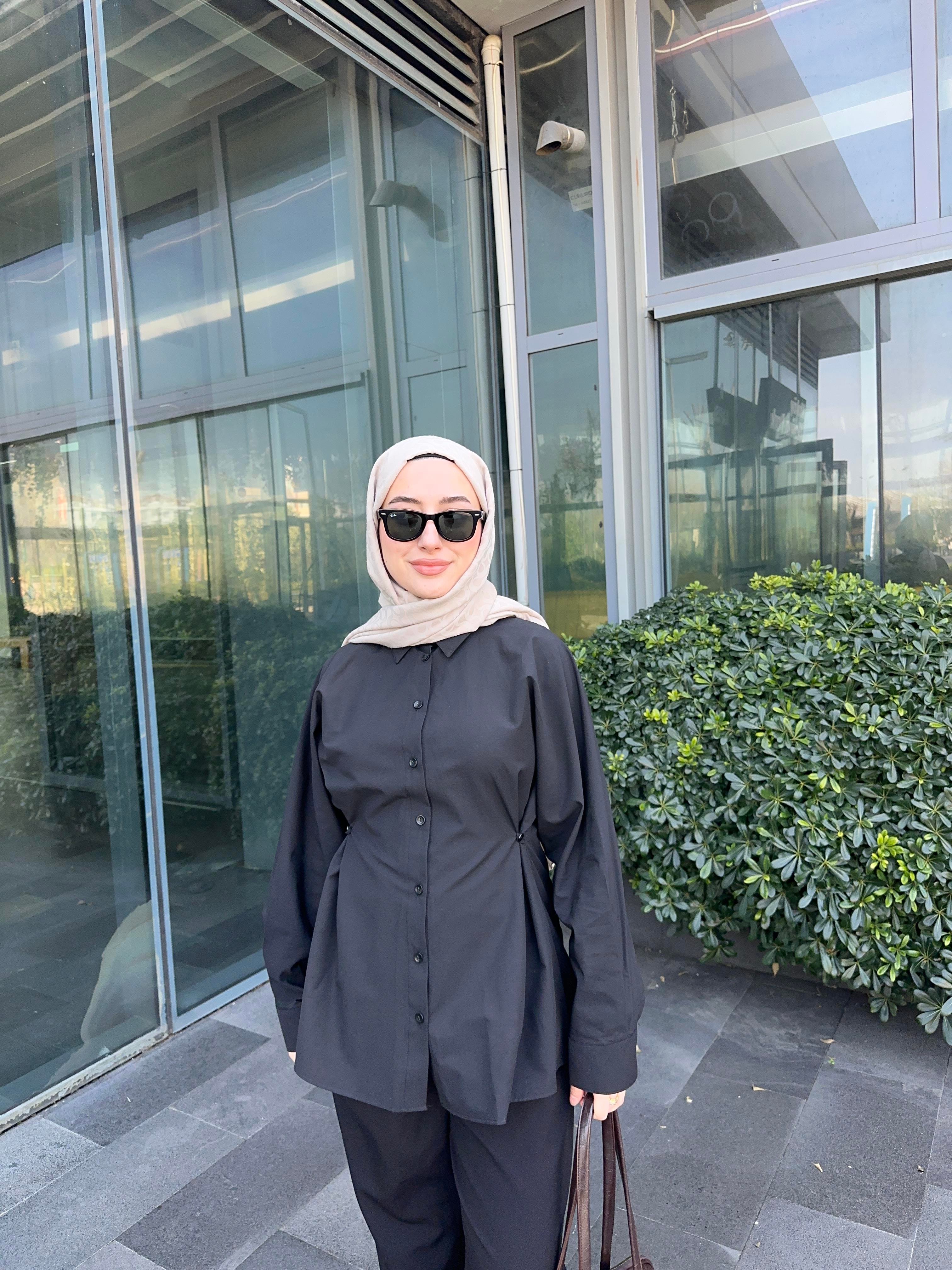 Zara Model Yanda Düğme Detaylı Poplin Gömlek Siyah