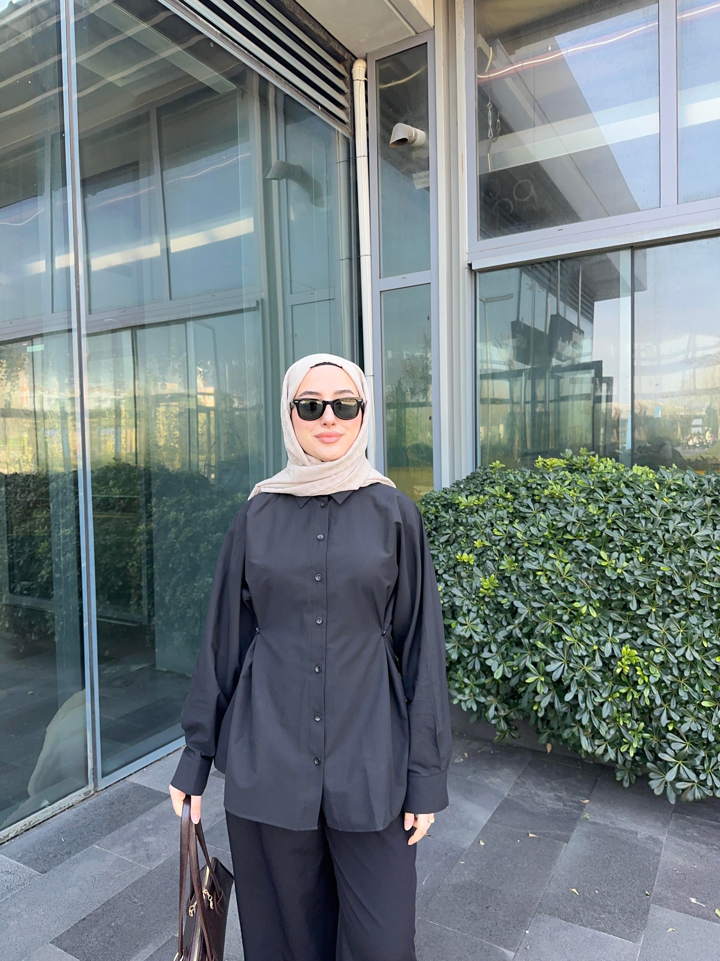 Zara Model Yanda Düğme Detaylı Poplin Gömlek Siyah