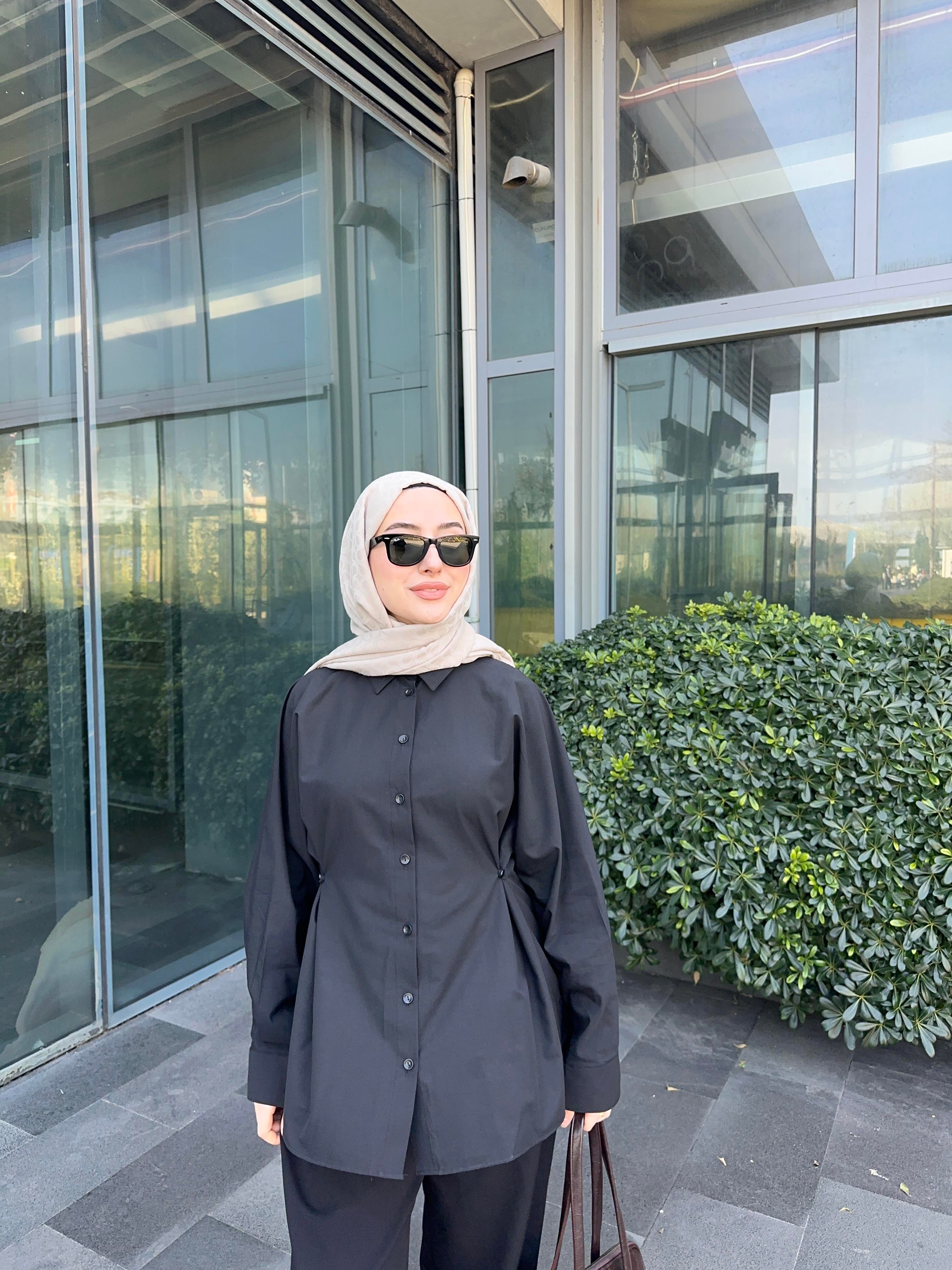 Zara Model Yanda Düğme Detaylı Poplin Gömlek Siyah