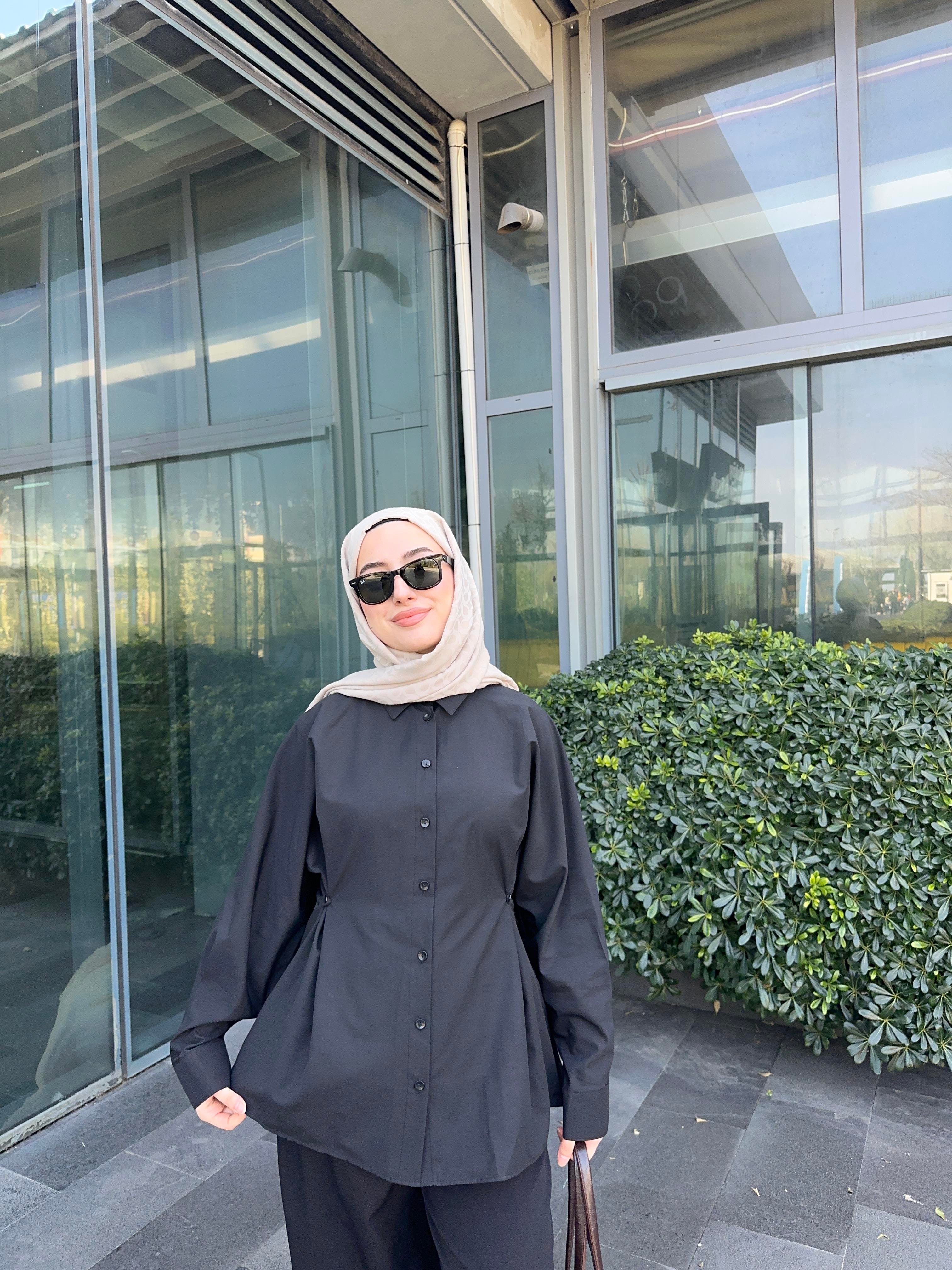 Zara Model Yanda Düğme Detaylı Poplin Gömlek Siyah