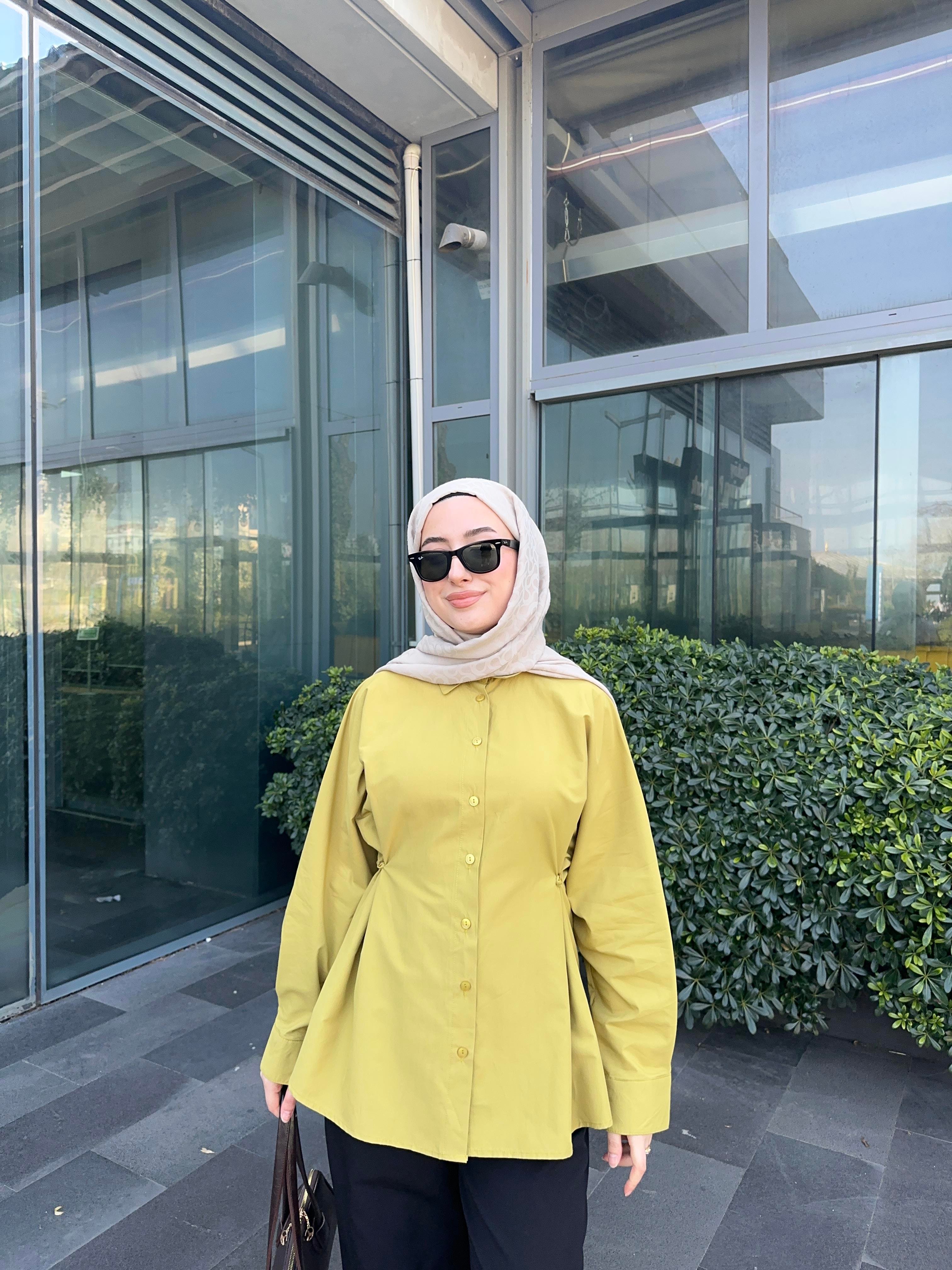 Zara Model Yanda Düğme Detaylı Poplin Gömlek Yağ Yeşili