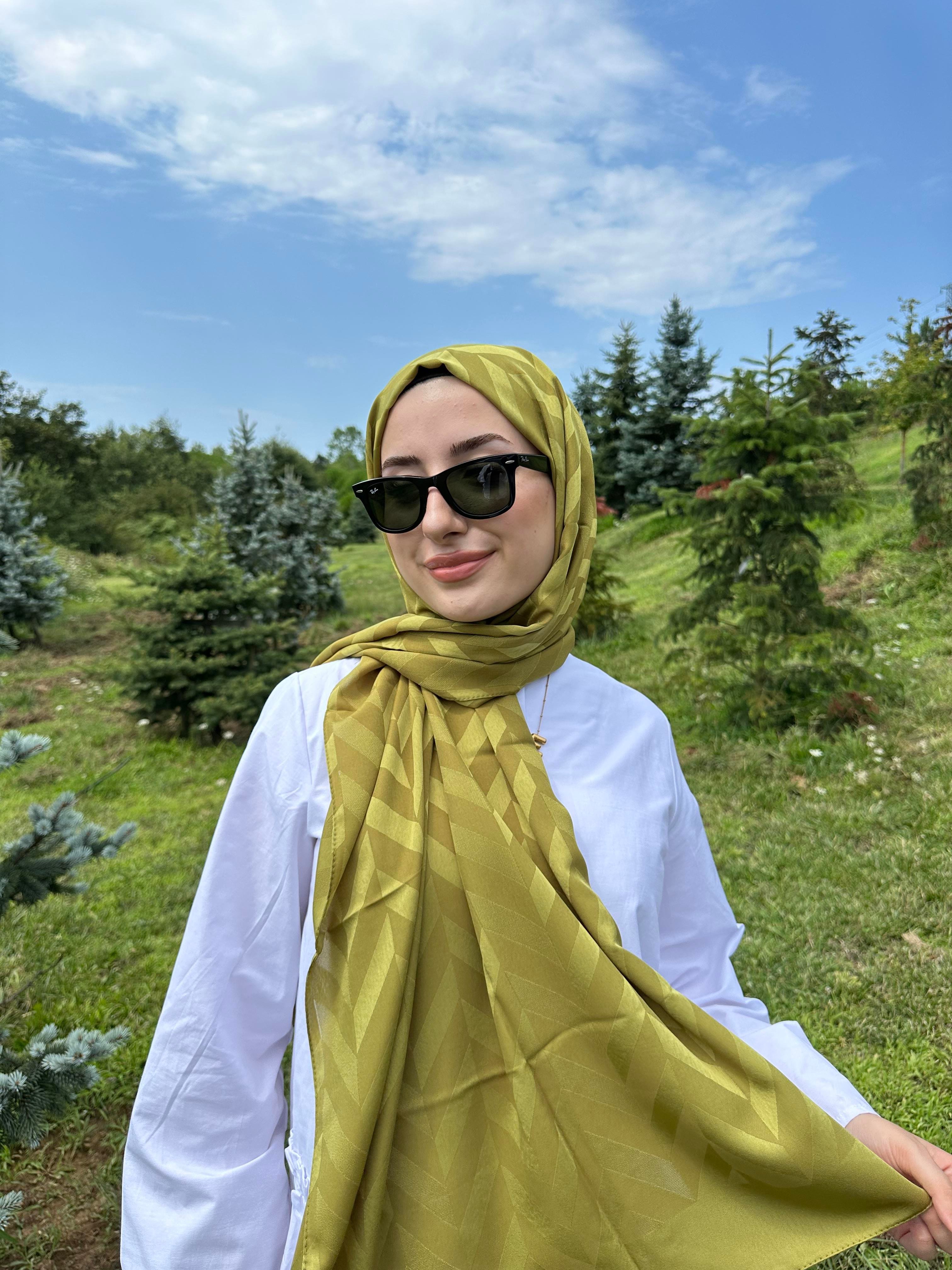ZEYTİN YEŞİLİ BALIK SIRTI DESEN JAKAR ŞAL