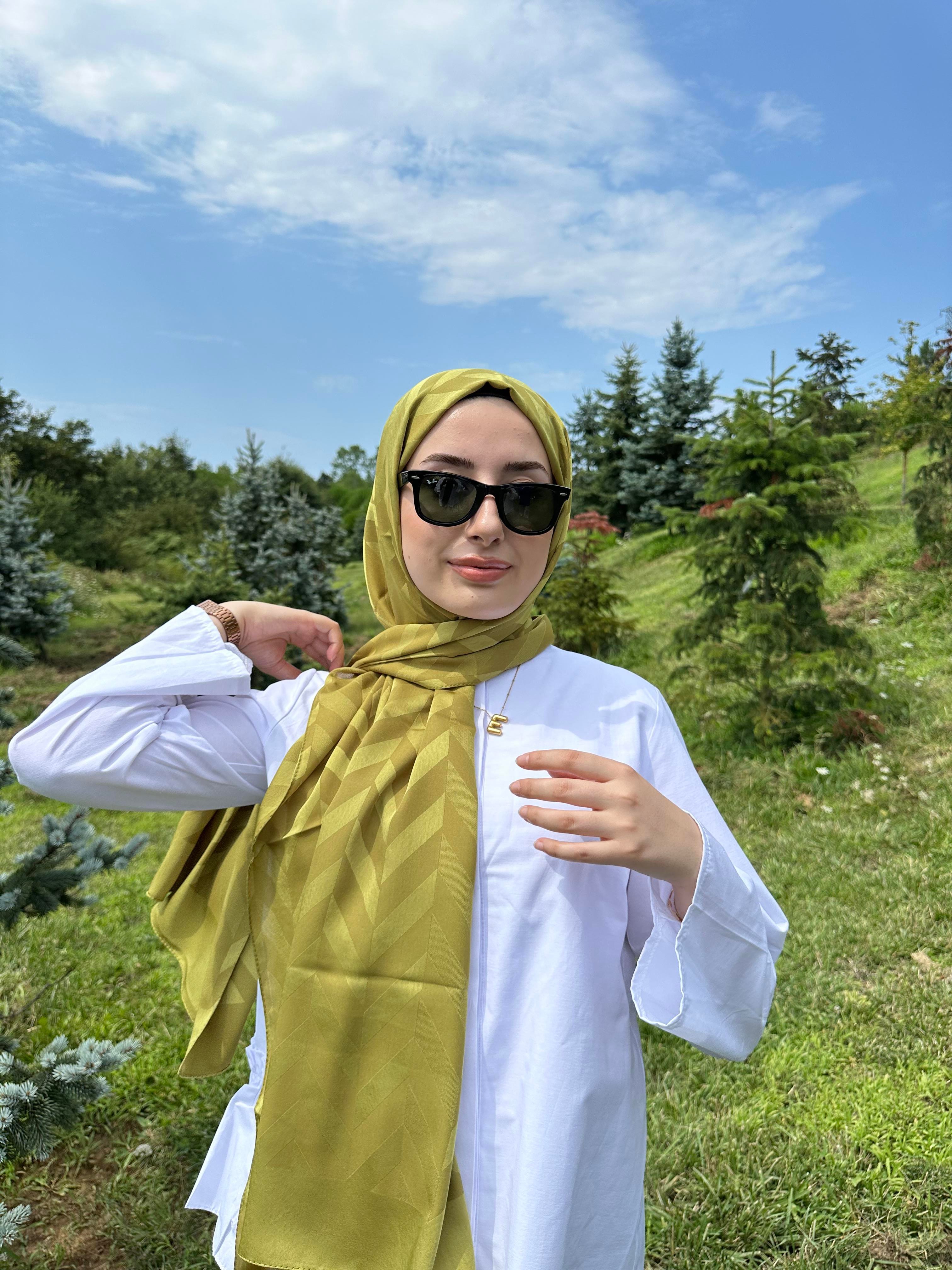 ZEYTİN YEŞİLİ BALIK SIRTI DESEN JAKAR ŞAL