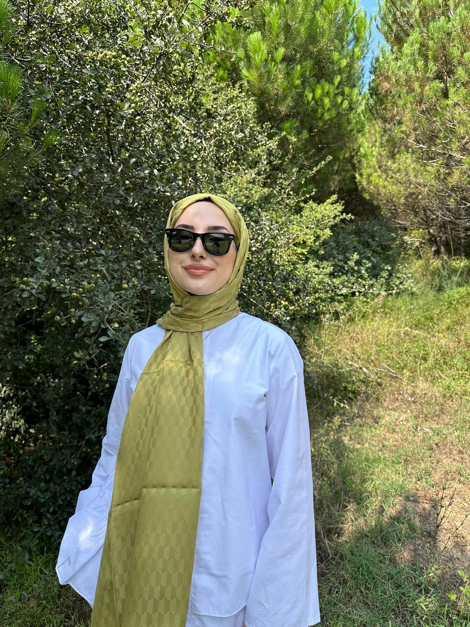 ZEYTİN YEŞİLİ QOZA DESEN İPEKSİ JAKAR ŞAL