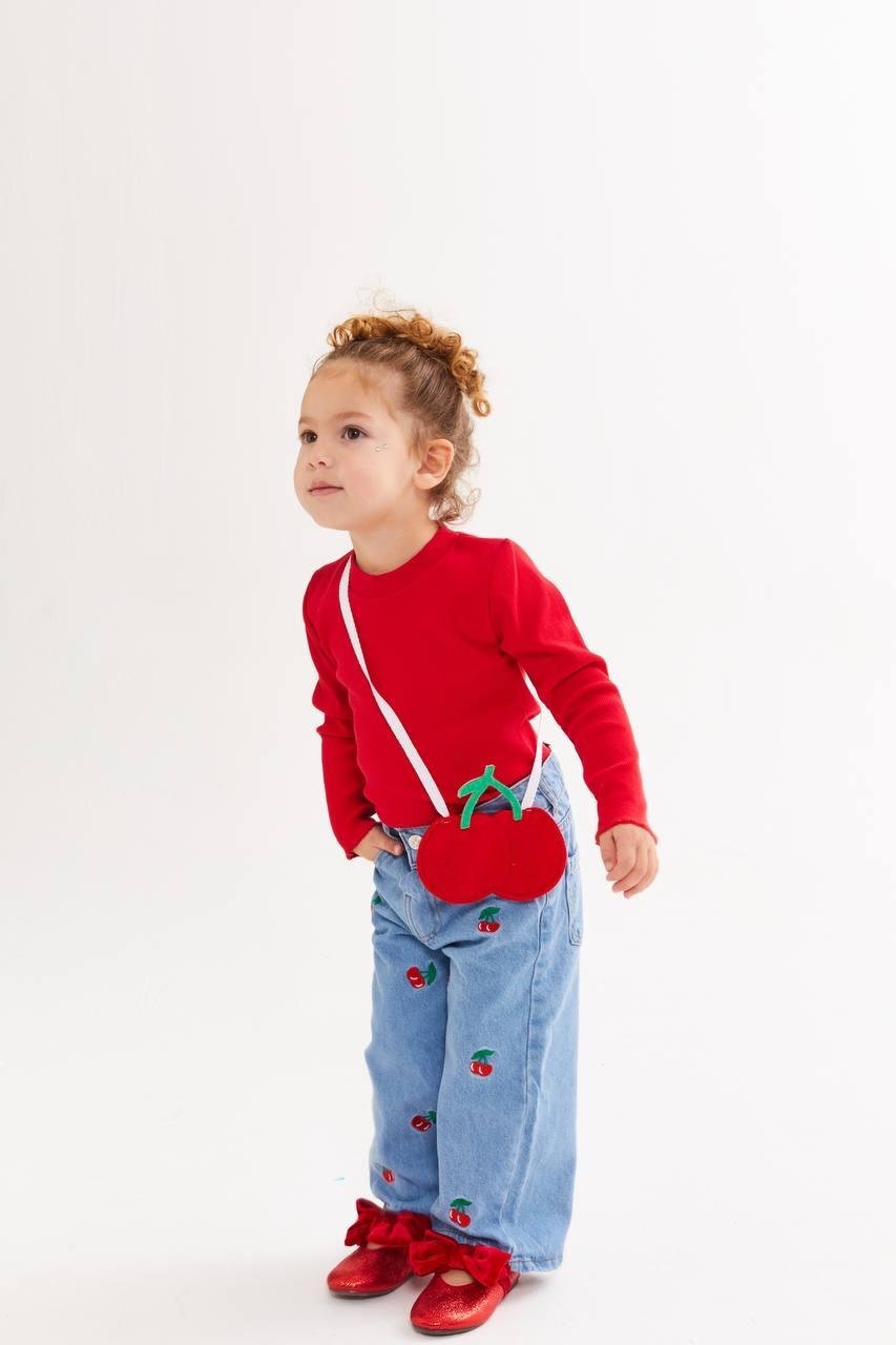 2-8 Yaş Kirazlı Pantolon Takım + Çanta Hediyeli