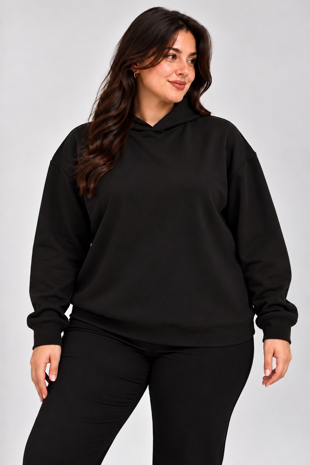Kapüşonlu Büyük Beden Siyah Sweatshirt