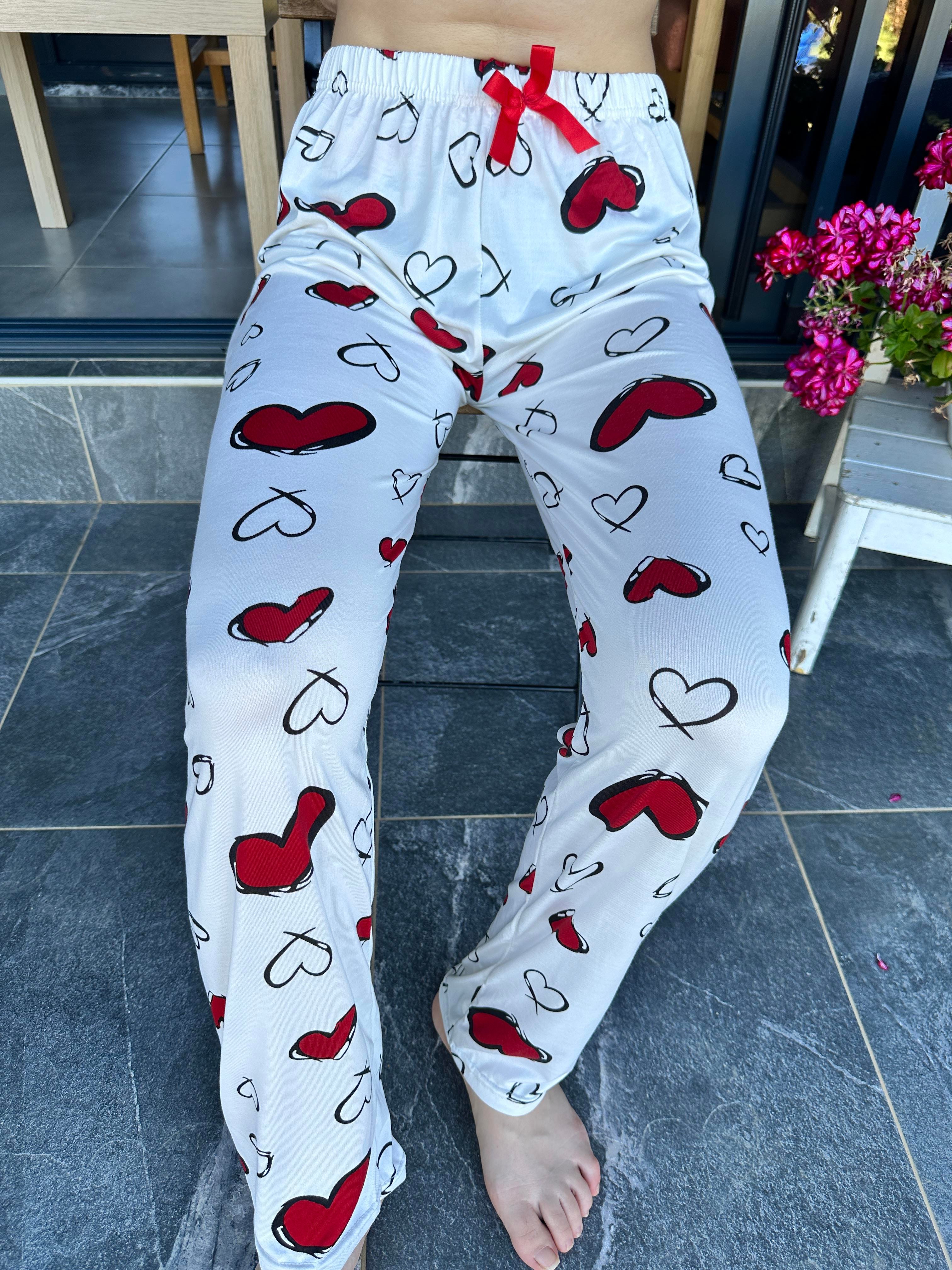  Kalp Desenli Tek Alt Pijama 