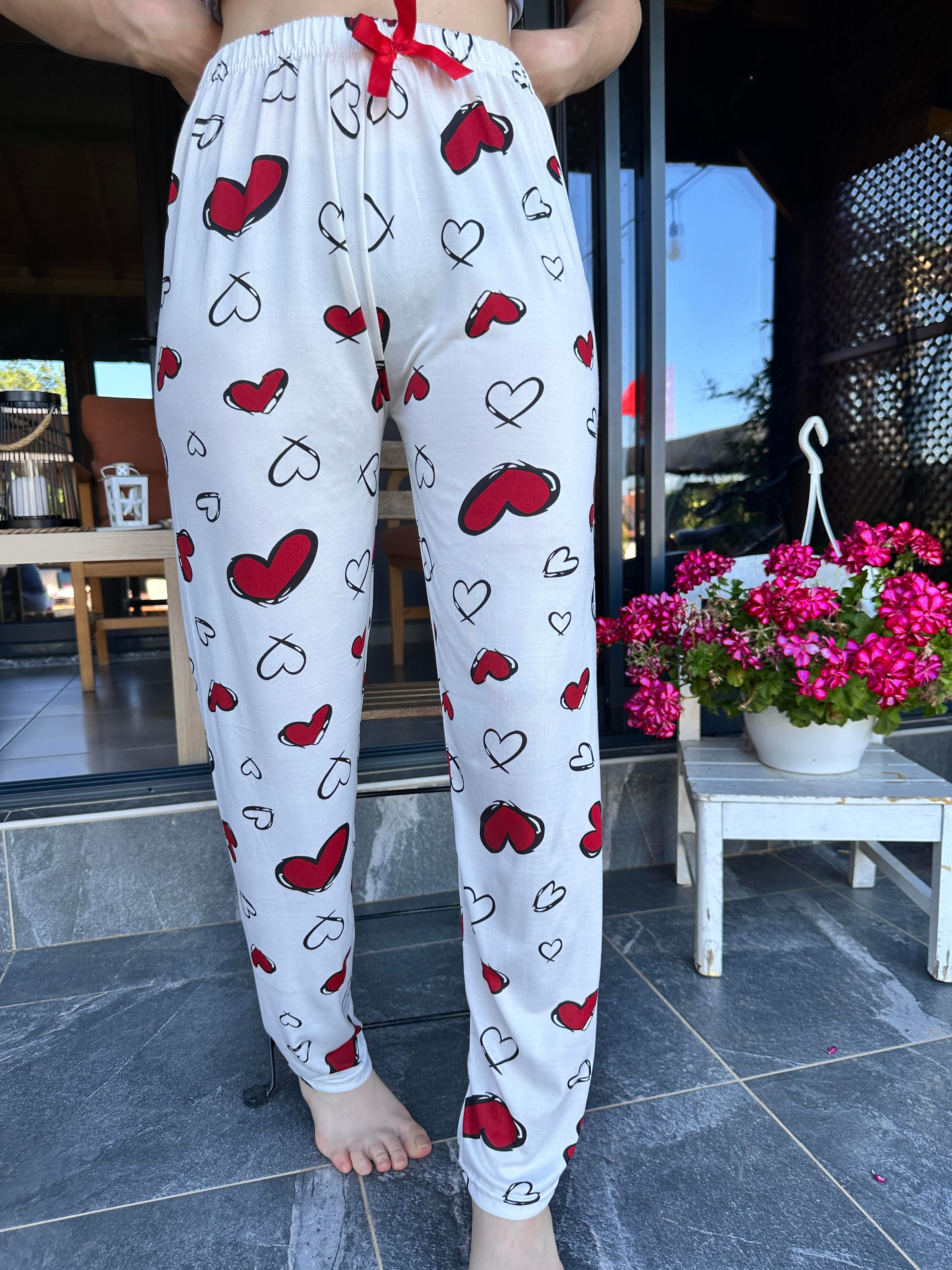  Kalp Desenli Tek Alt Pijama 