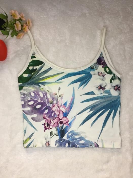 Askılı Desenli Crop Beyaz