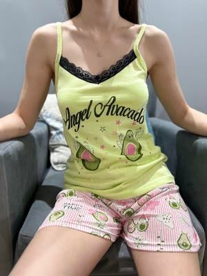 Avakado Desenli Şortlu Pijama Takım