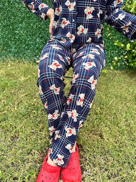 Ayıcık Desenli Gömlek Yaka Pijama Takım Lacivert