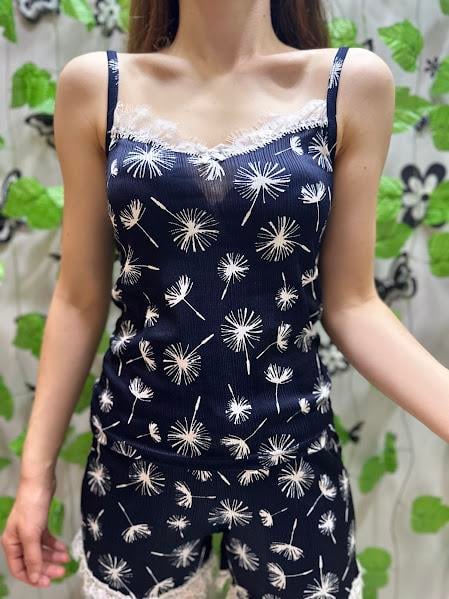 Çiçek Desenli Askılı Şort Pijama Takım Lacivert