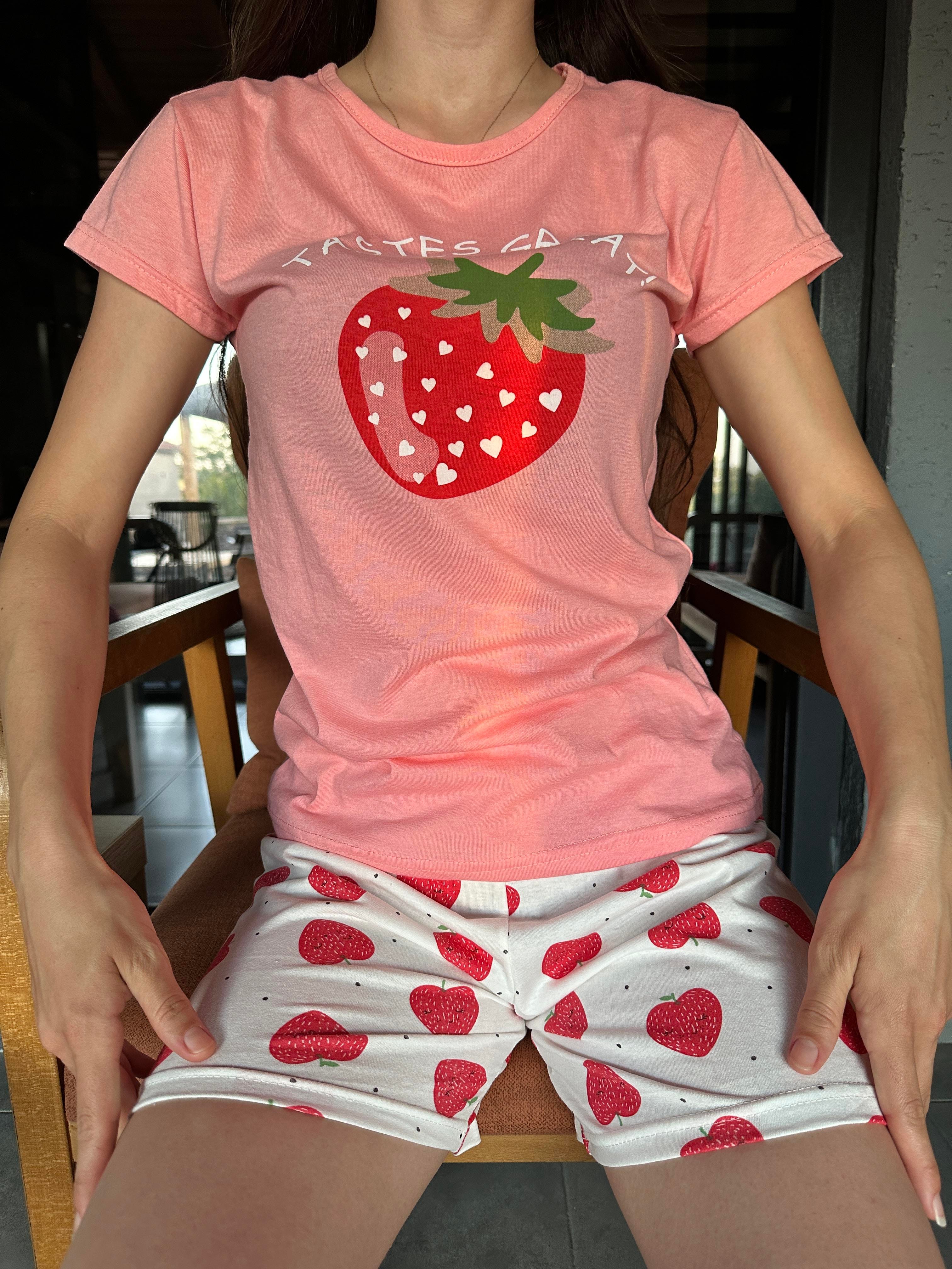 Çilek Desenli Kısa Kol Şort Pijama Takım 