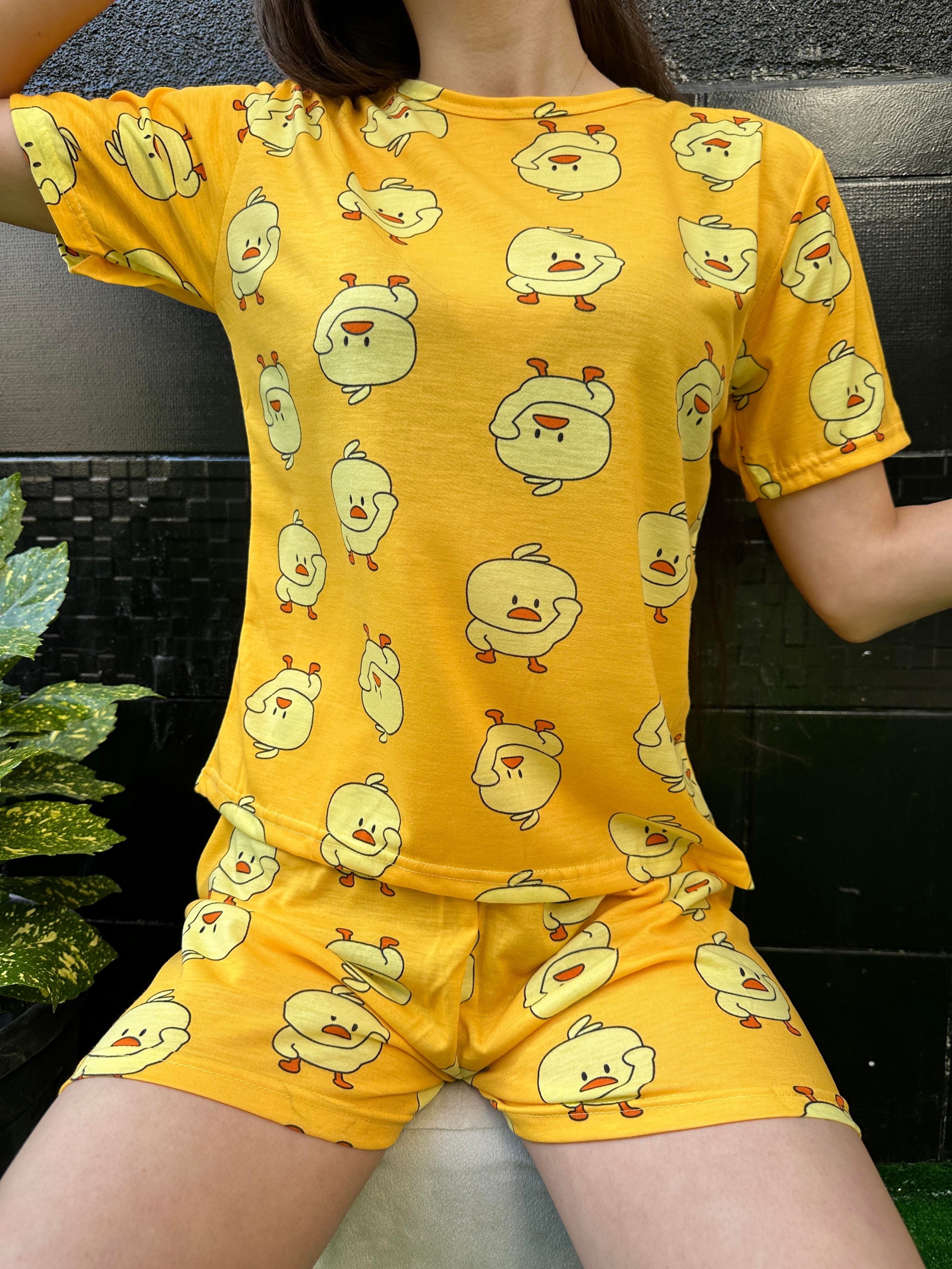 Civciv Desenli Kısa Kol Şort Pijama Takım Sarı